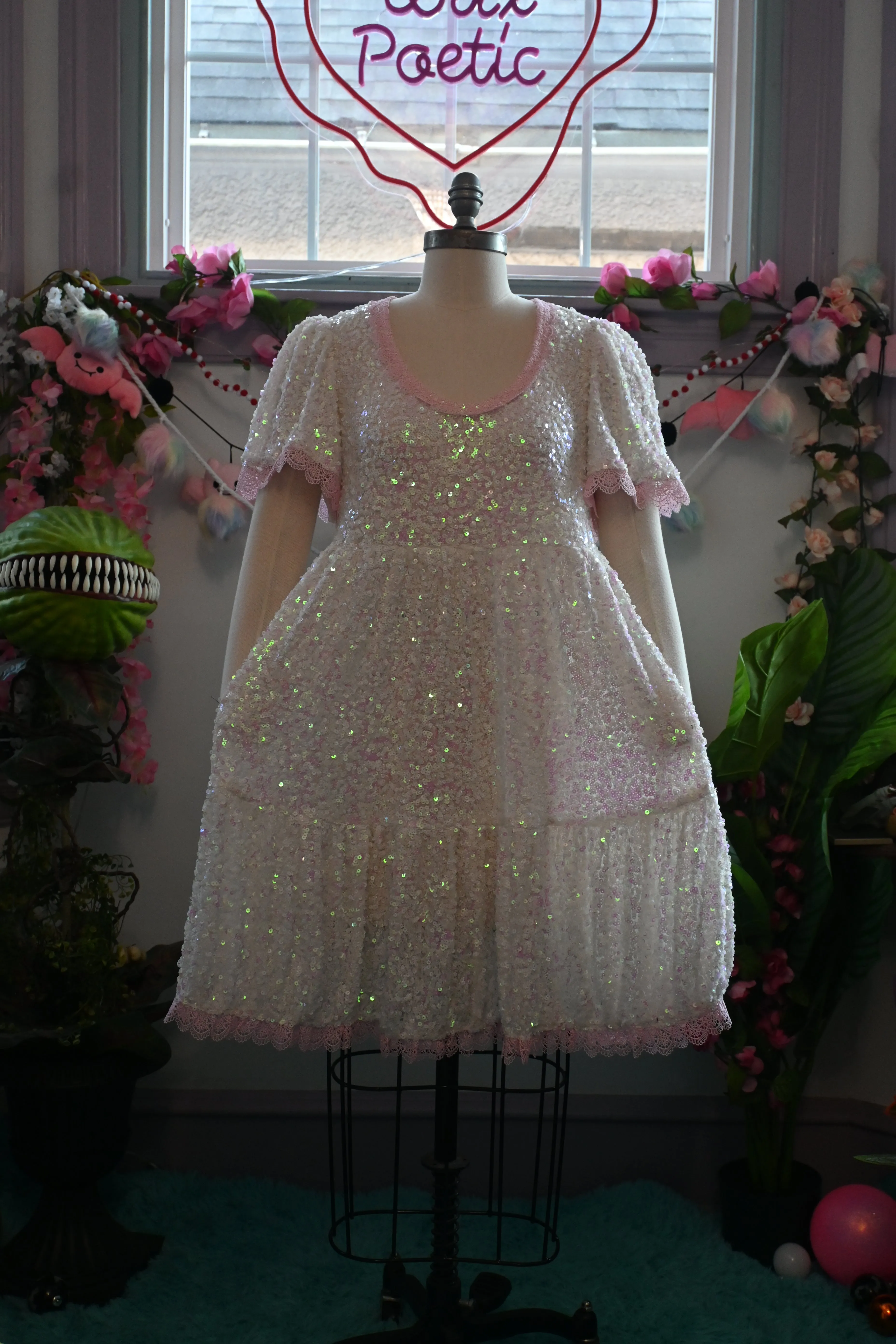 White Pink Sequin Raven dress SAMPLE SIZE L sold by Wax Poetic