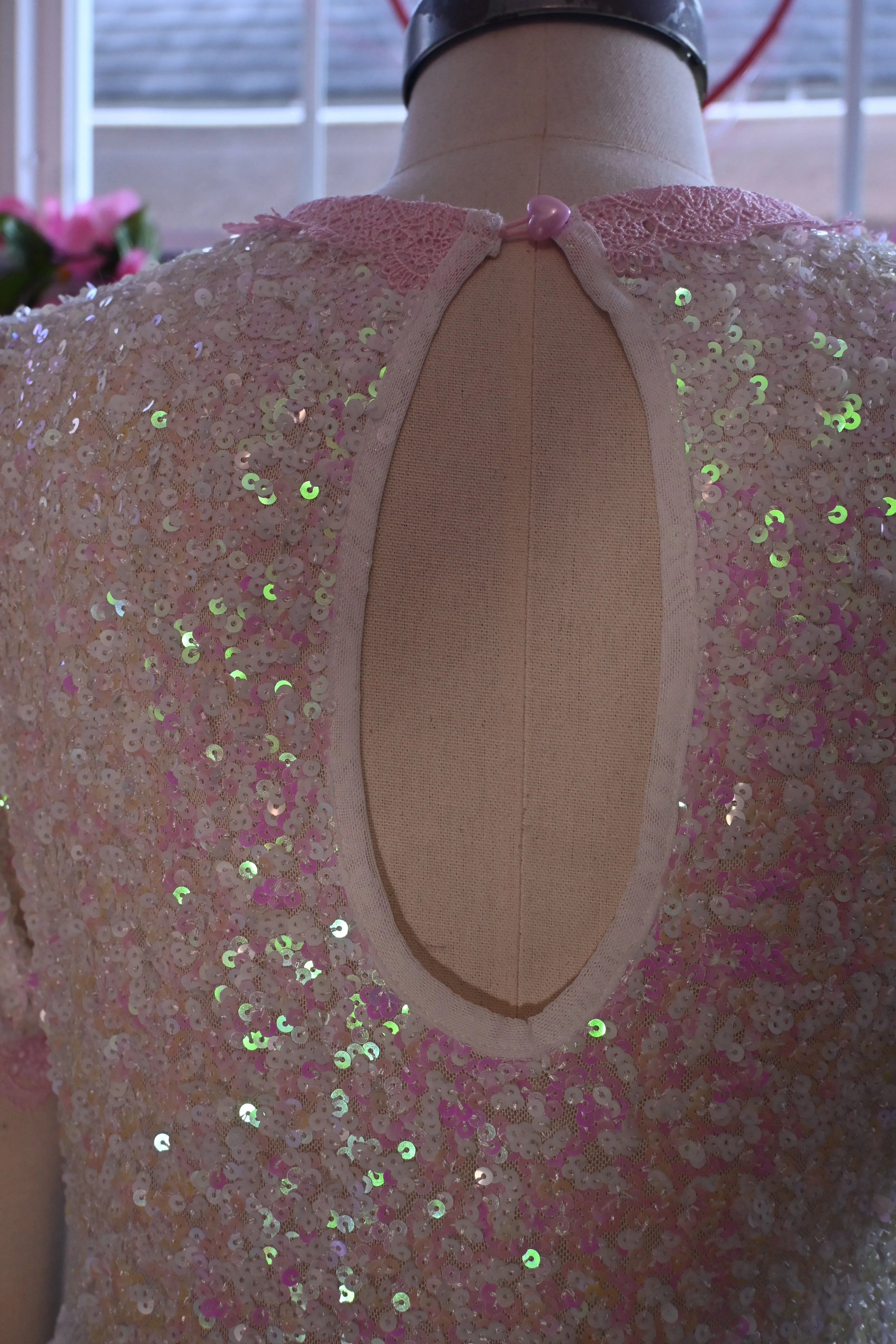 White Pink Sequin Raven dress SAMPLE SIZE L sold by Wax Poetic product image thumbnail 3