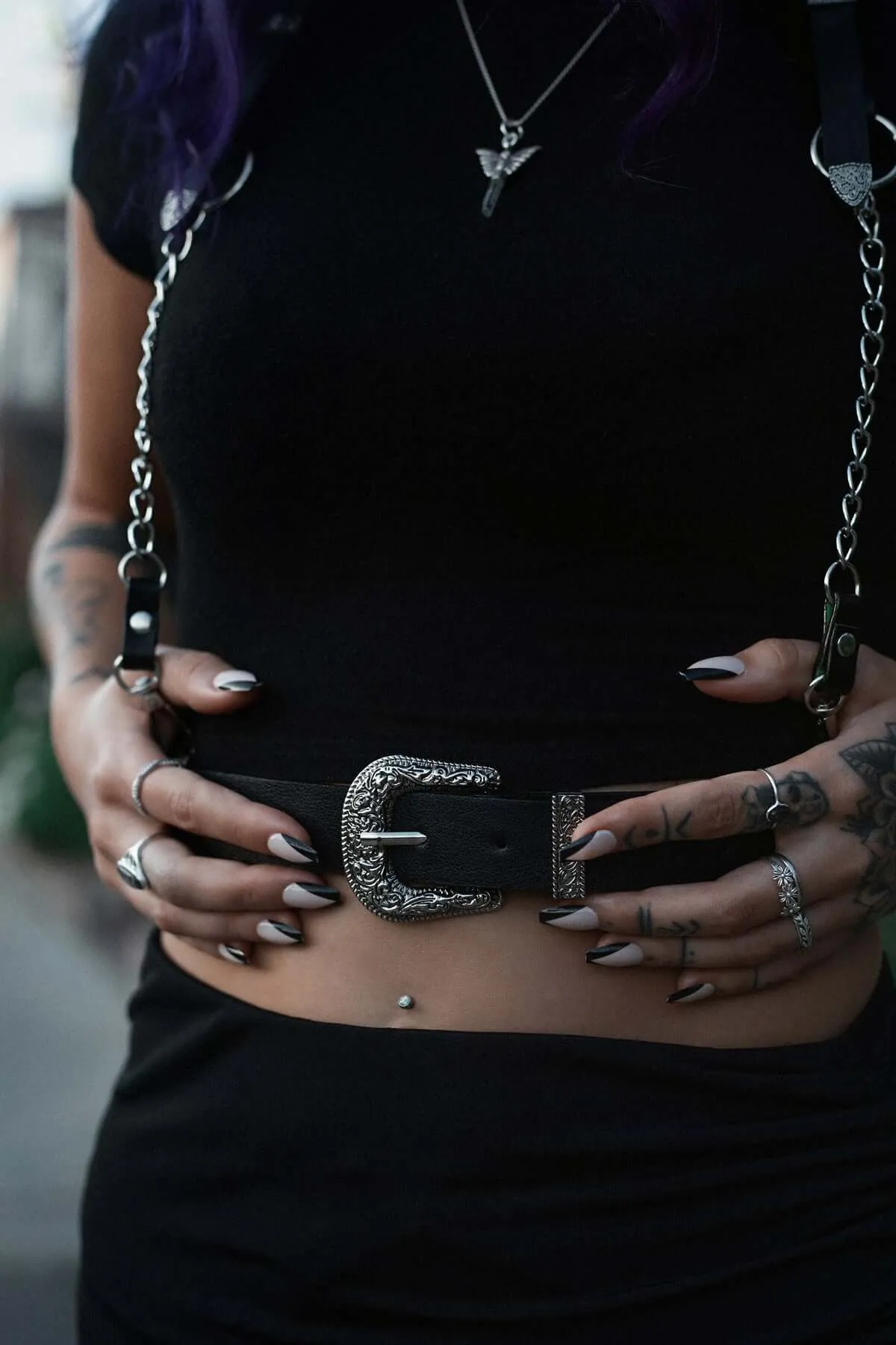 Sharpshooter Western Goth Chain Harness by Lively Ghosts sold by Wax Poetic