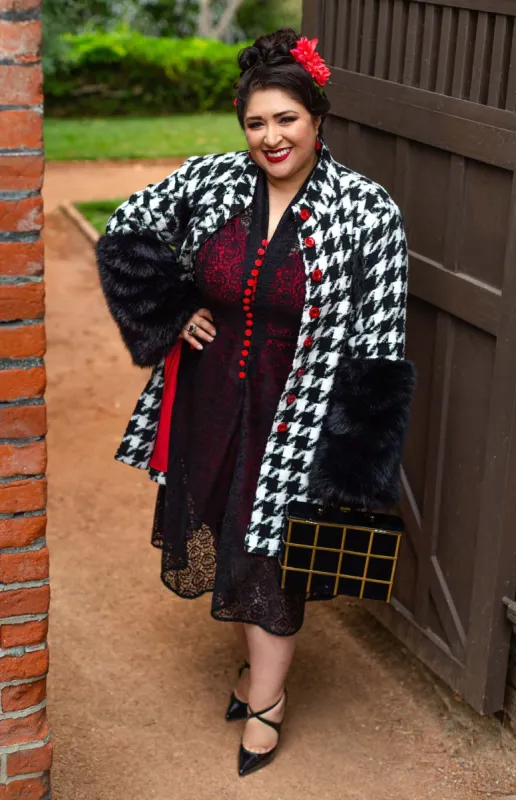 Marie Swing Coat in black/white Houndstooth made by Wax Poetic