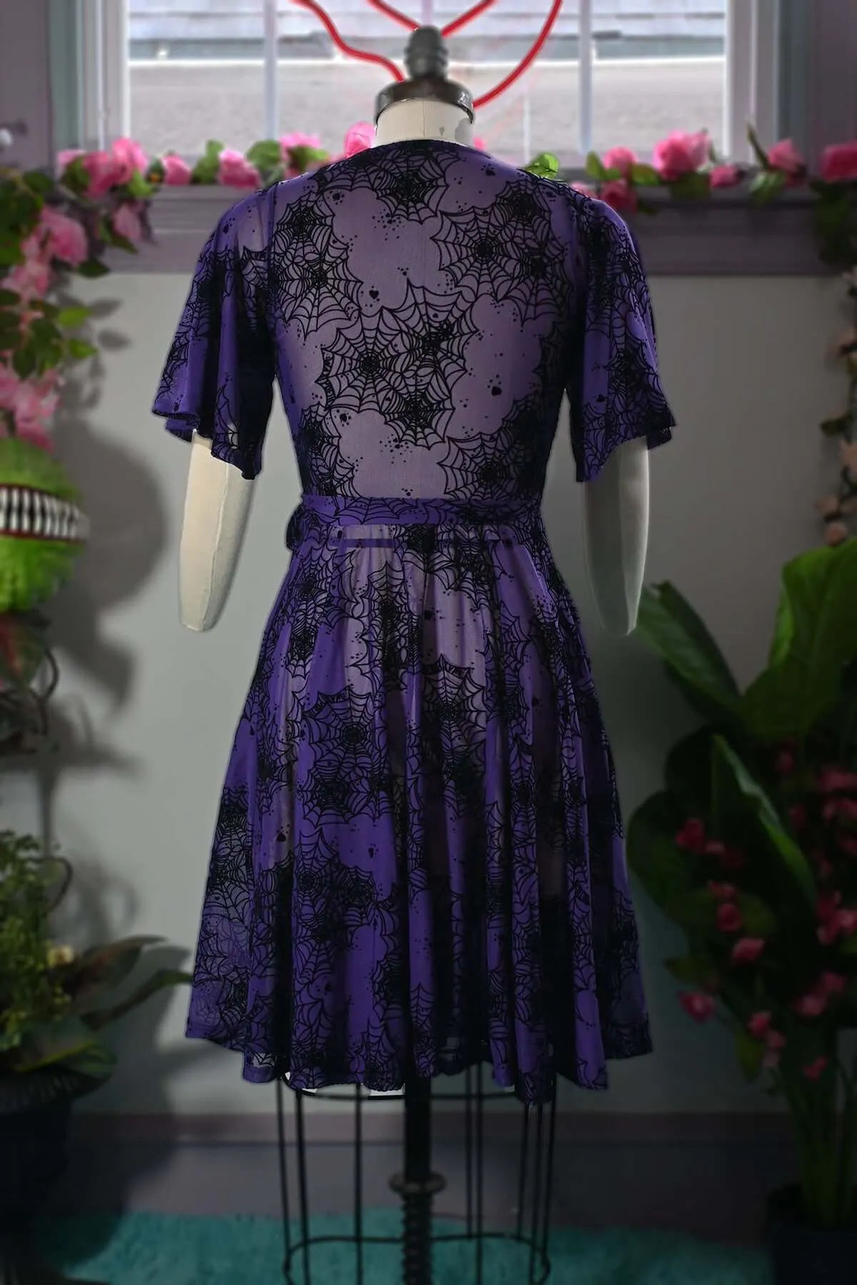 Aurora Wrap dress in Flocked Spiderweb Violet Mesh sold by Wax Poetic product image thumbnail 4