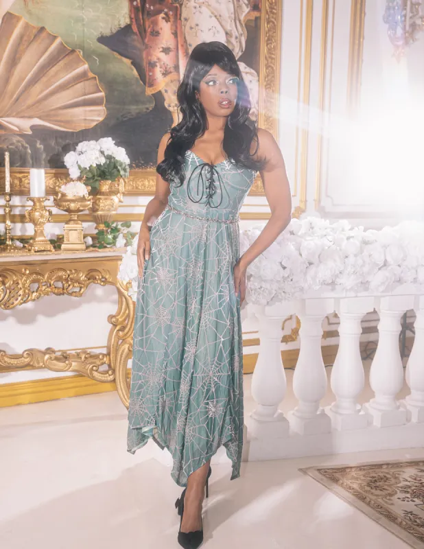 Willow Spiderweb Maxi Dress and Bolero in Mermaid Green sold by Wax Poetic