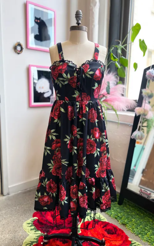Heidi Swing Dress in Red Floral Print sold by Wax Poetic