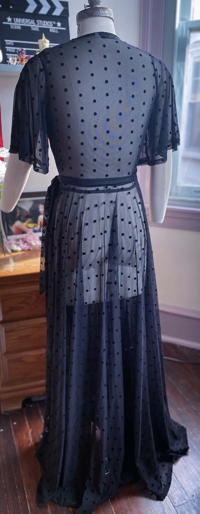 Polka Dot Flocked Black Mesh Lydia Dress sold by Wax Poetic product image thumbnail 4