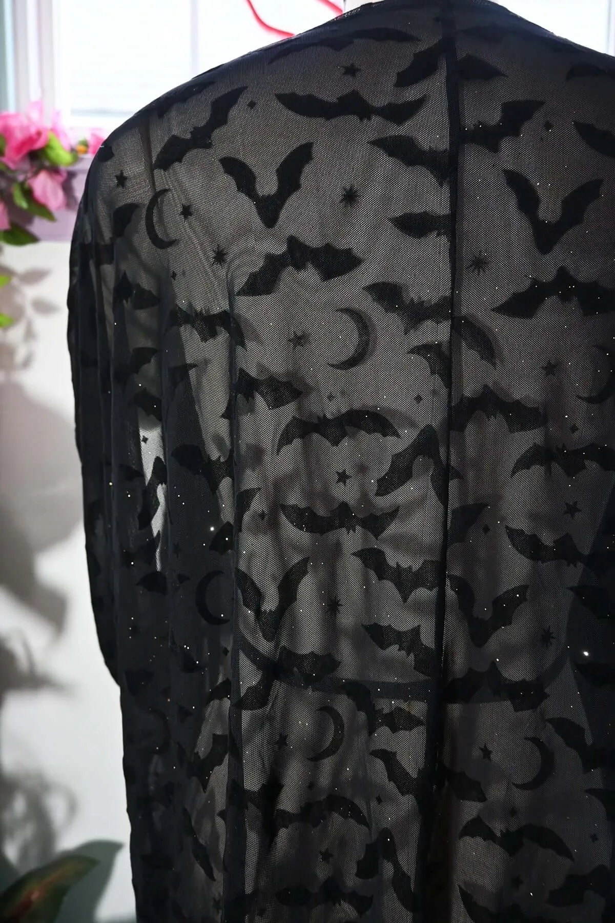 Black Queen of Halloween Flocked Sparkle Mesh Kimono sold by Wax Poetic product image thumbnail 4