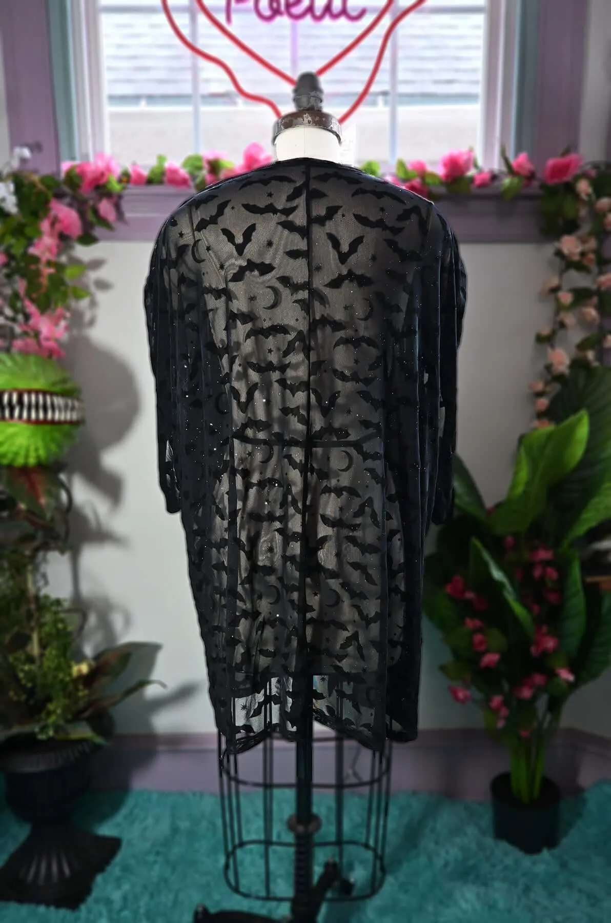 Black Queen of Halloween Flocked Sparkle Mesh Kimono sold by Wax Poetic product image thumbnail 3