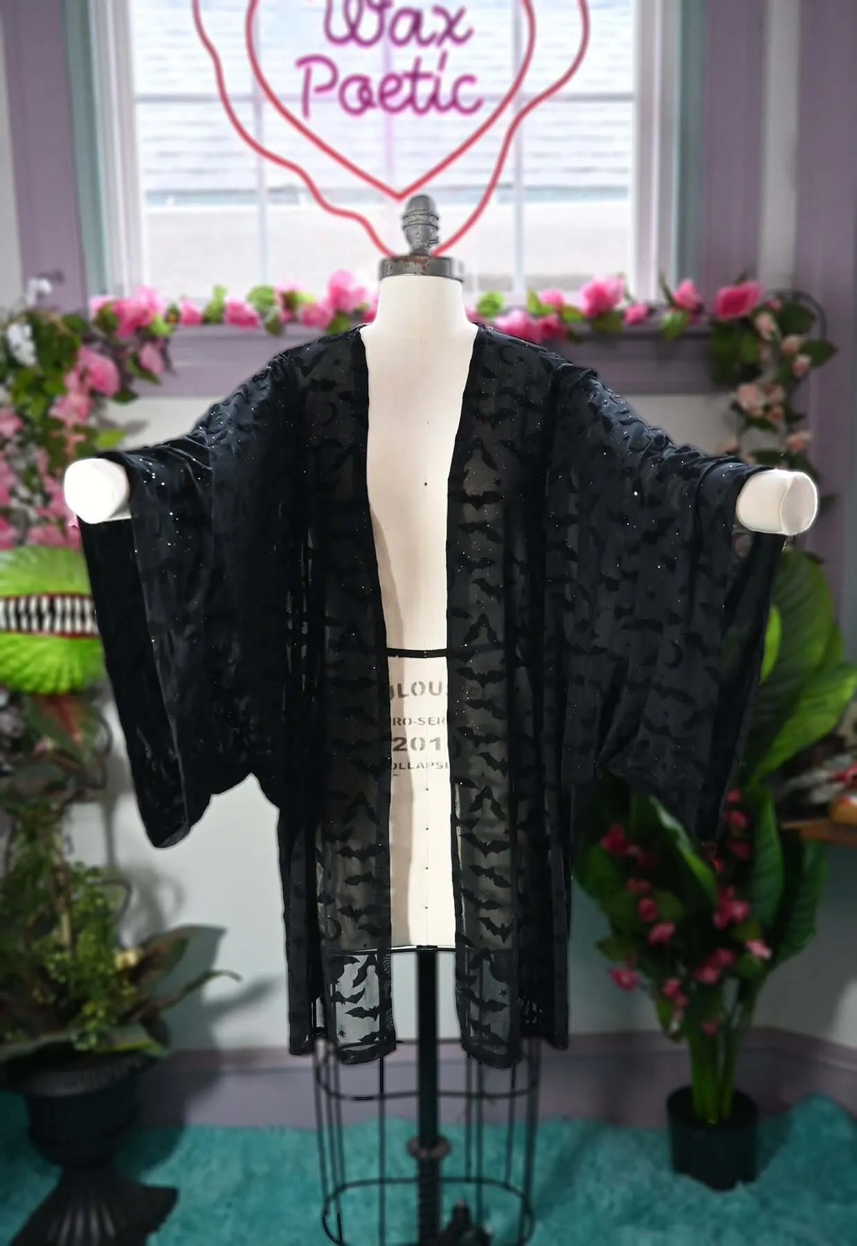Black Queen of Halloween Flocked Sparkle Mesh Kimono sold by Wax Poetic product image thumbnail 2