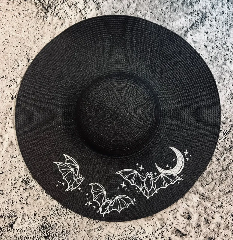 Floppy Sun Hat - XL Brim - Batty Moon by Witchwood Bags sold by Wax Poetic