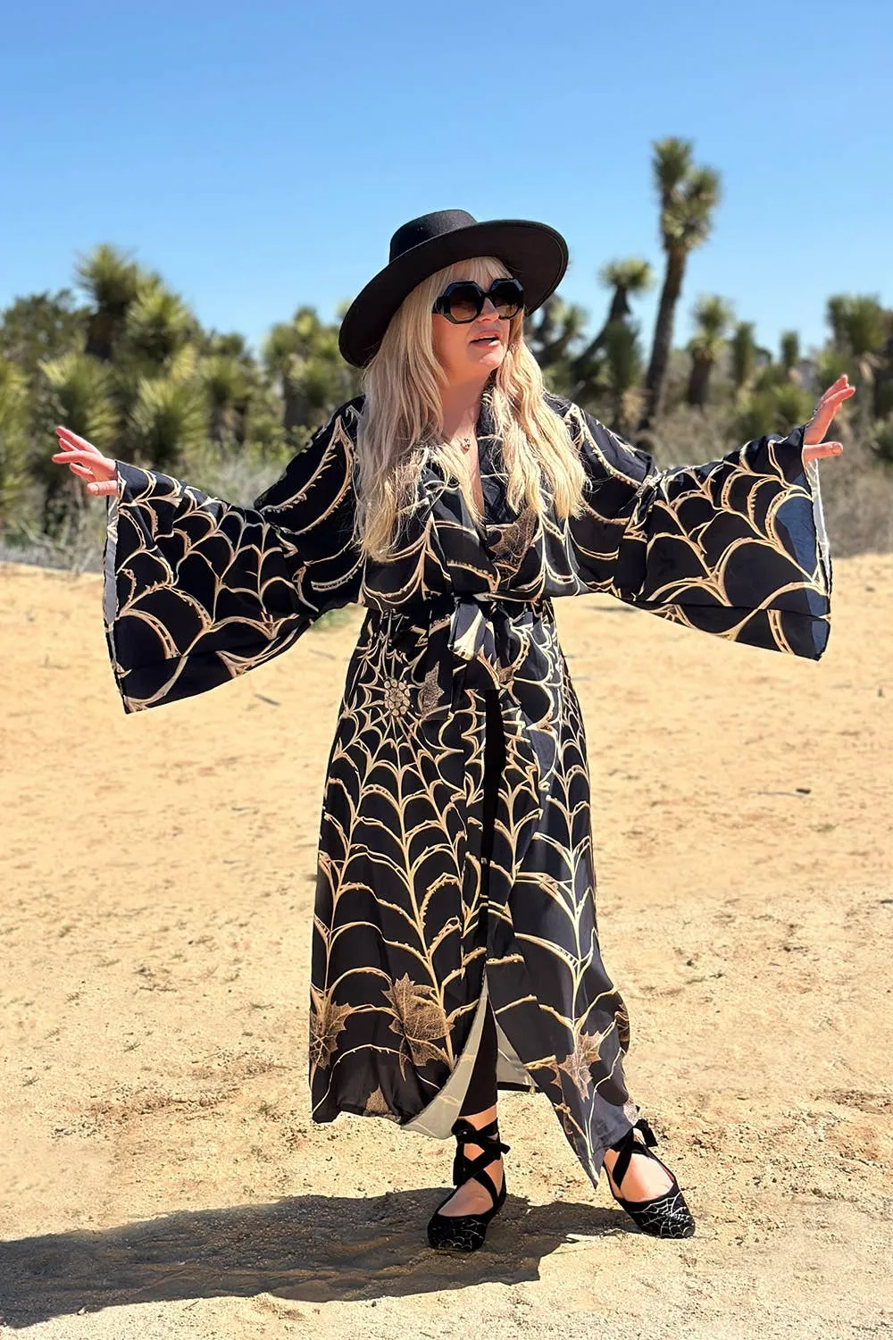 Vintage Webs Bell Sleeve Kimono Robe by the Oblong Box Shop sold by Wax Poetic