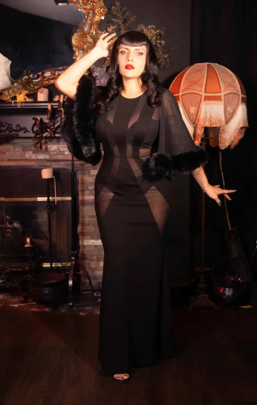 Shadow Sheer Dress with Faux Fur Cuffs by Elle Rebel sold by Wax Poetic