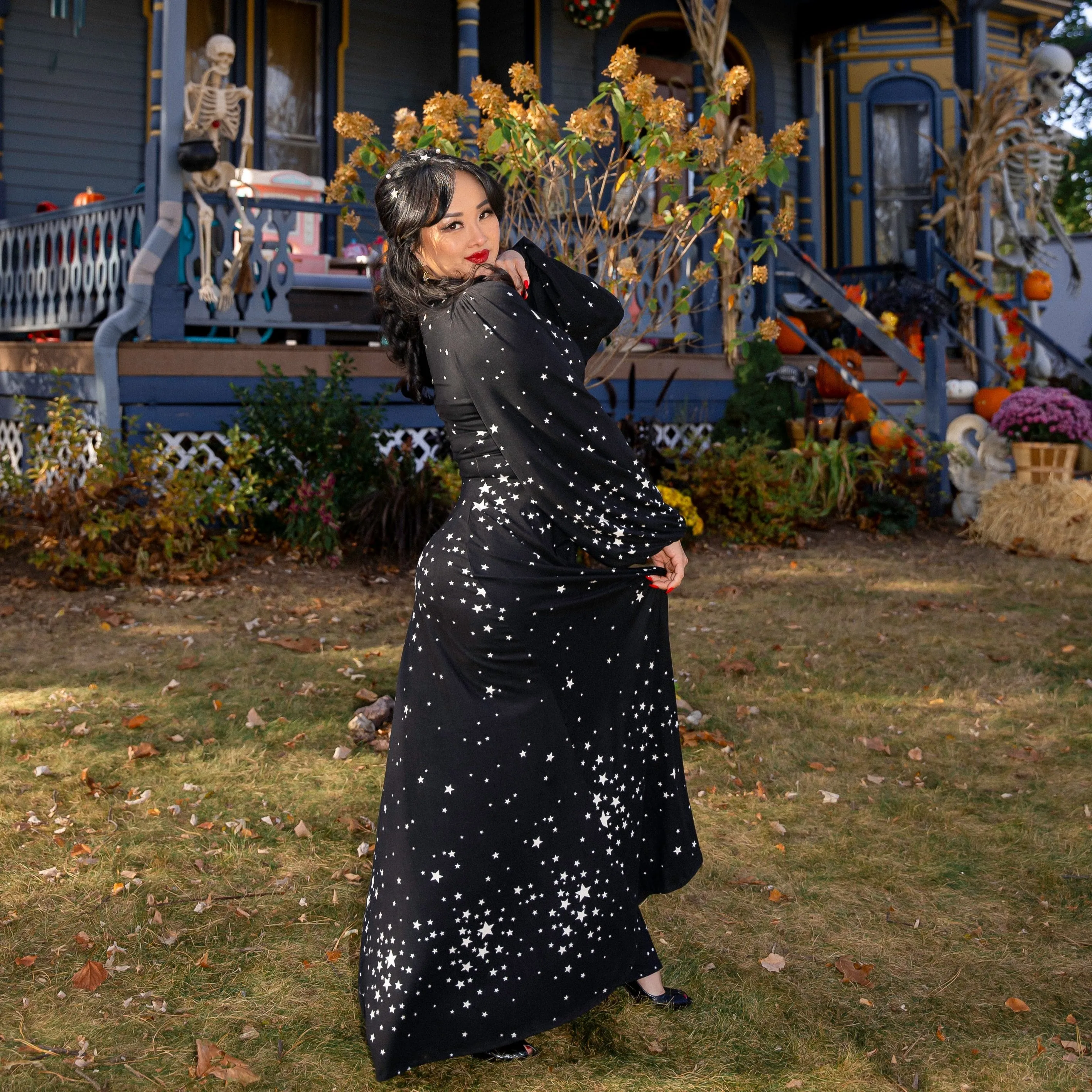 Raquel Maxi Dress with Bishop Sleeves in Star Clusters sold by Wax Poetic product image thumbnail 3