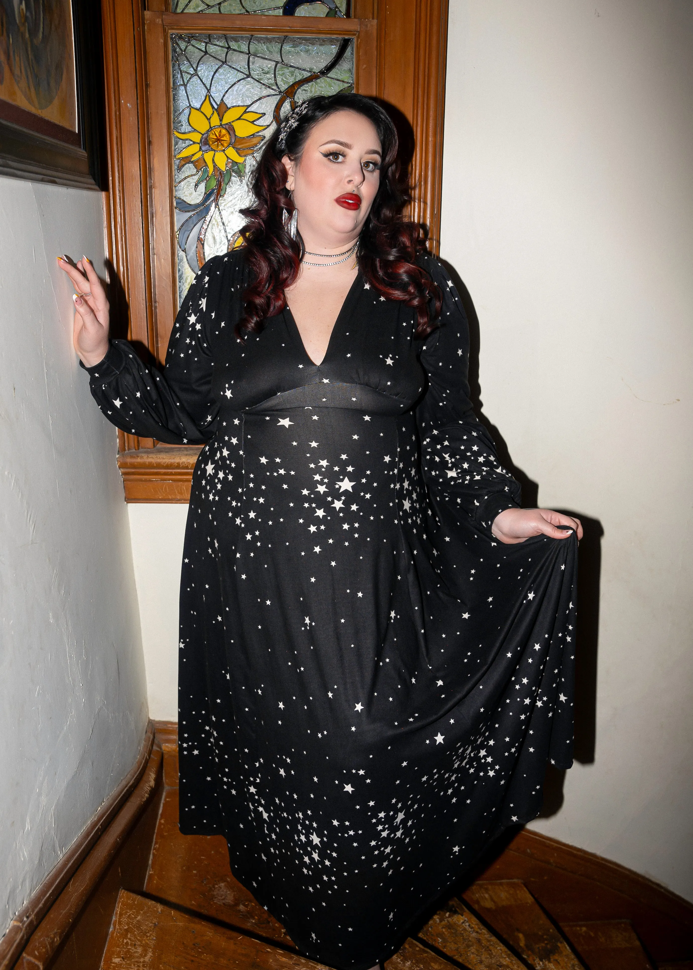 Raquel Maxi Dress with Bishop Sleeves in Star Clusters sold by Wax Poetic product image thumbnail 4