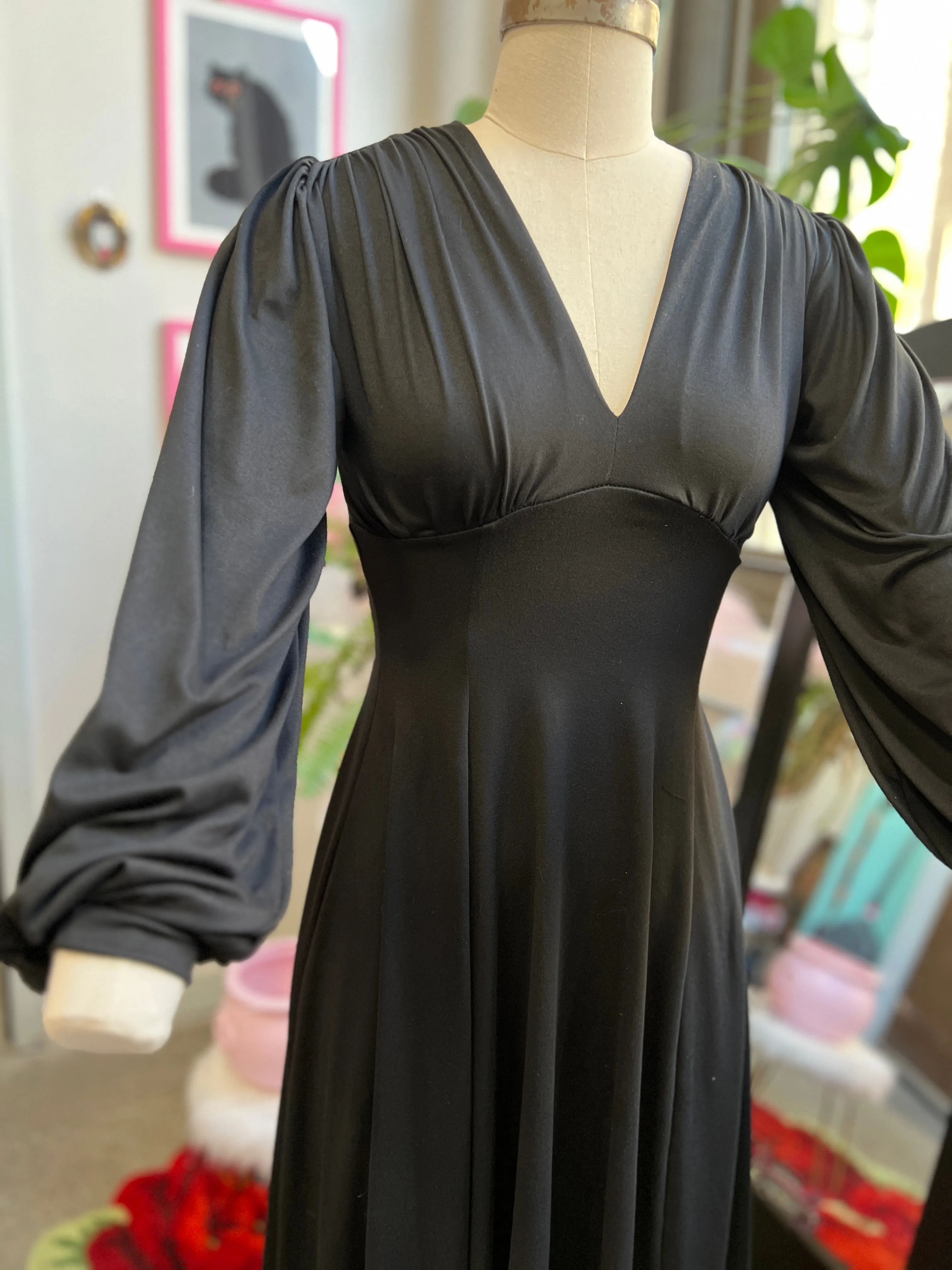 Raquel Maxi Dress with Bishop Sleeves in Jet Black sold by Wax Poetic product image thumbnail 2