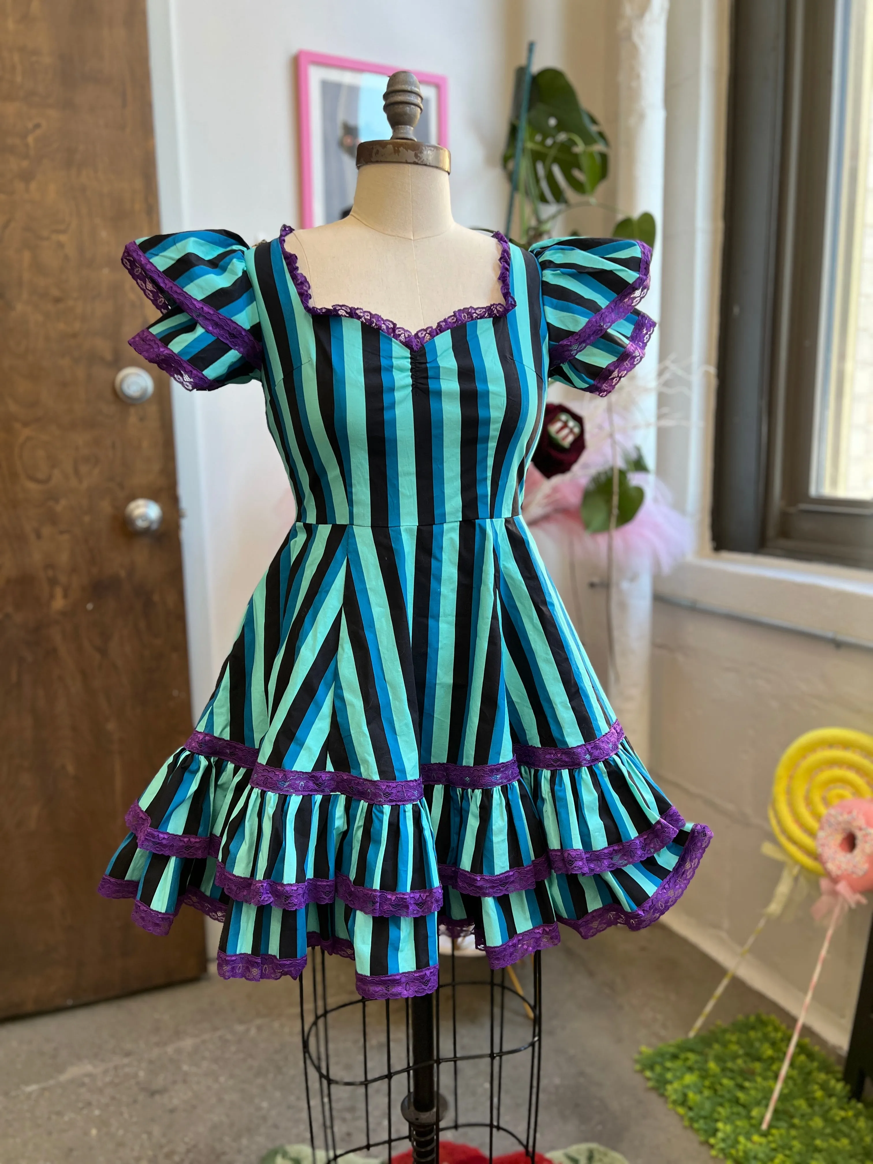 Adelaide Mini Swing Dress in Haunted Stripe sold by Wax Poetic product image thumbnail 5