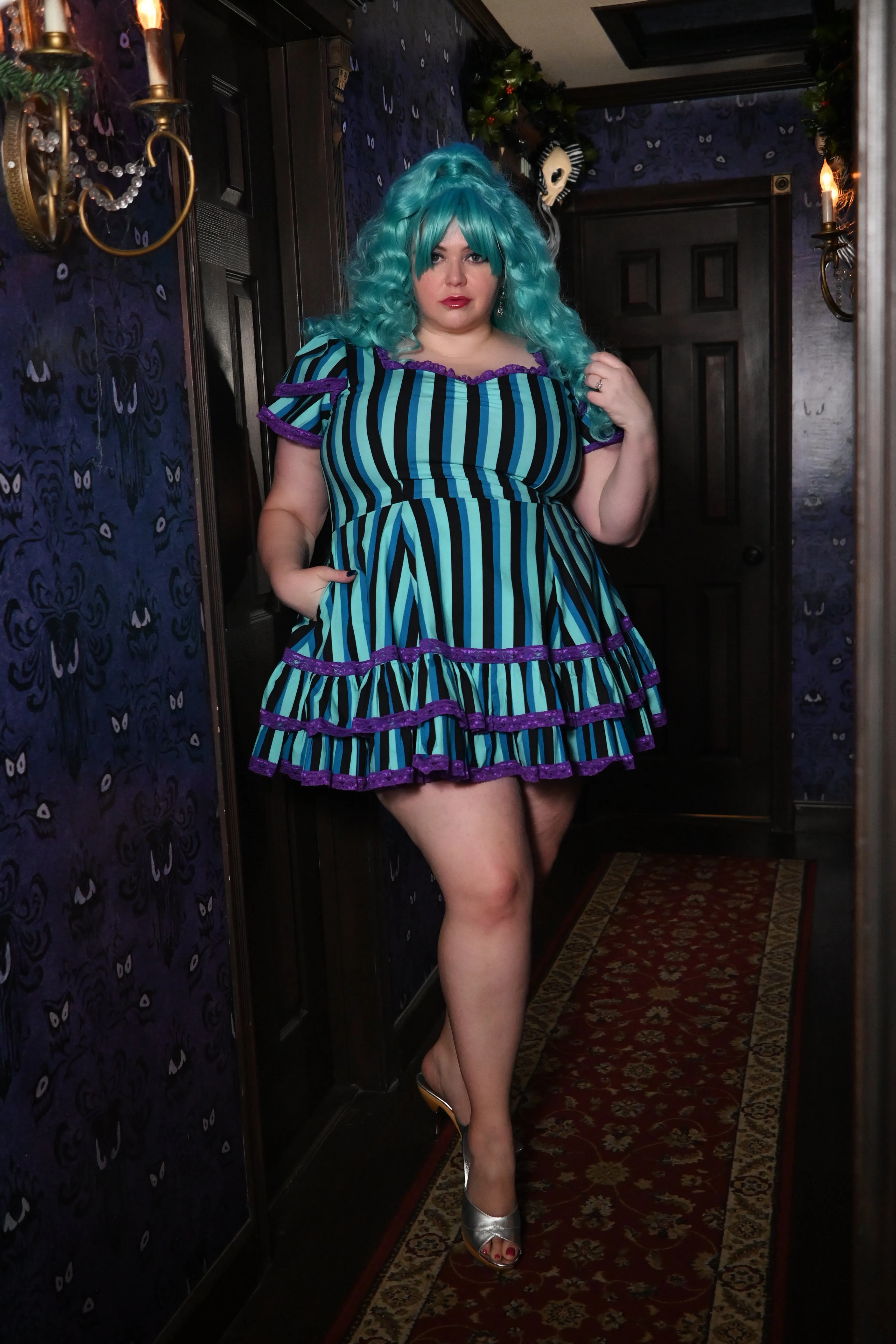 Adelaide Mini Swing Dress in Haunted Stripe sold by Wax Poetic product image thumbnail 4