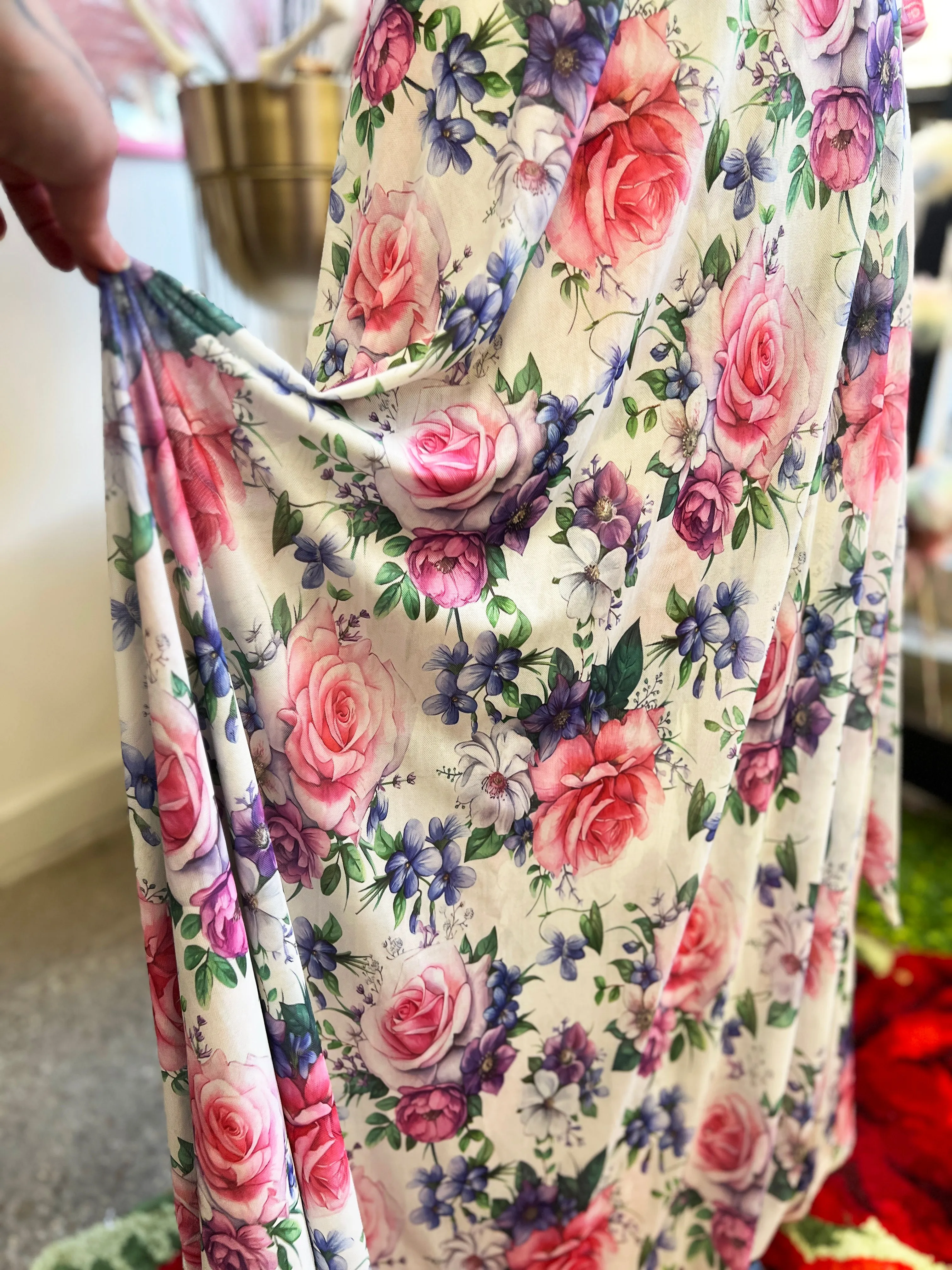 Lydia Wrap Dress in Pink Rose Bouquet Mesh sold by Wax Poetic product image thumbnail 4