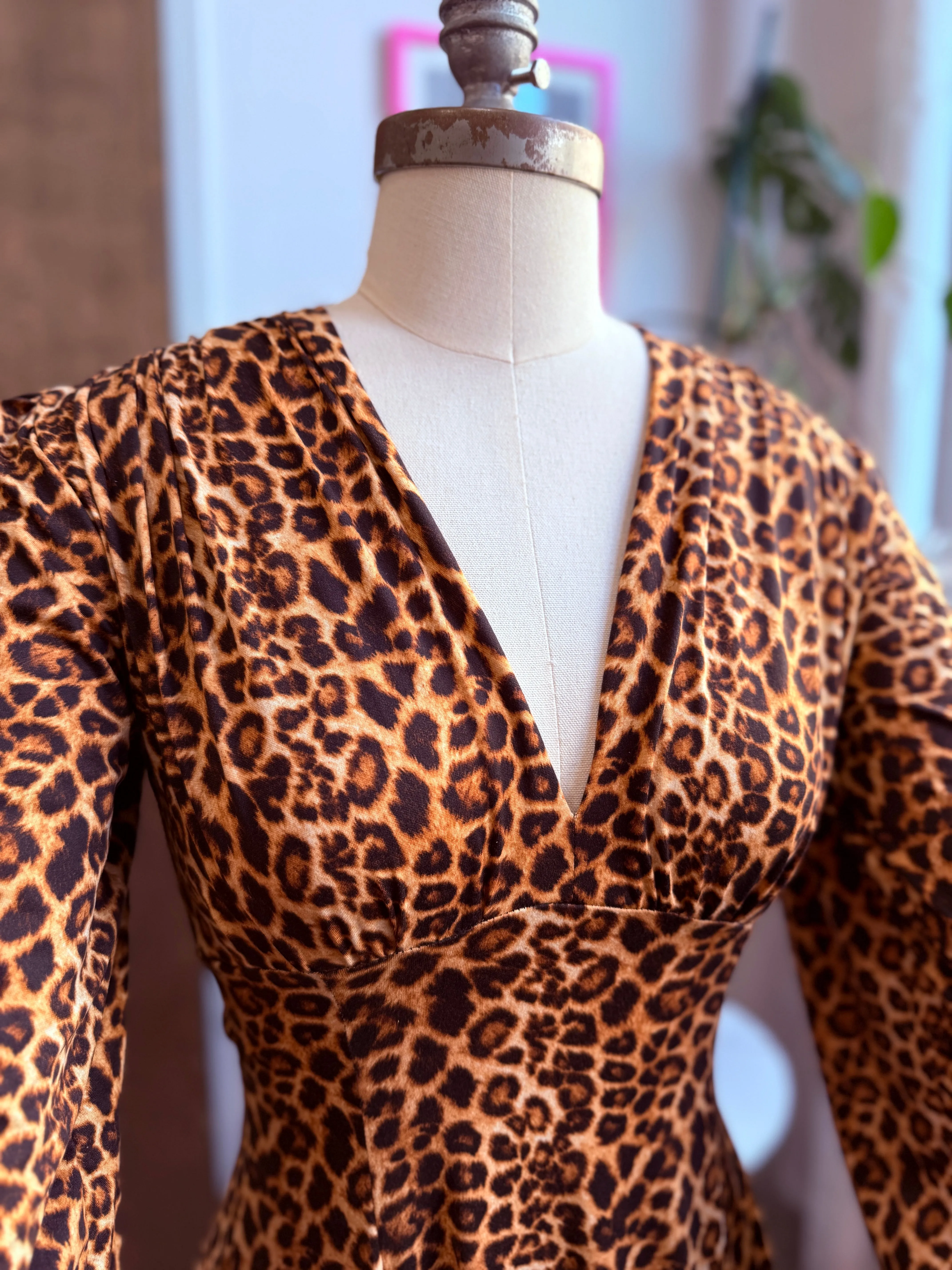Raquel Maxi Dress with Bell Sleeves in Leopard Print Knit sold by Wax Poetic product image thumbnail 2