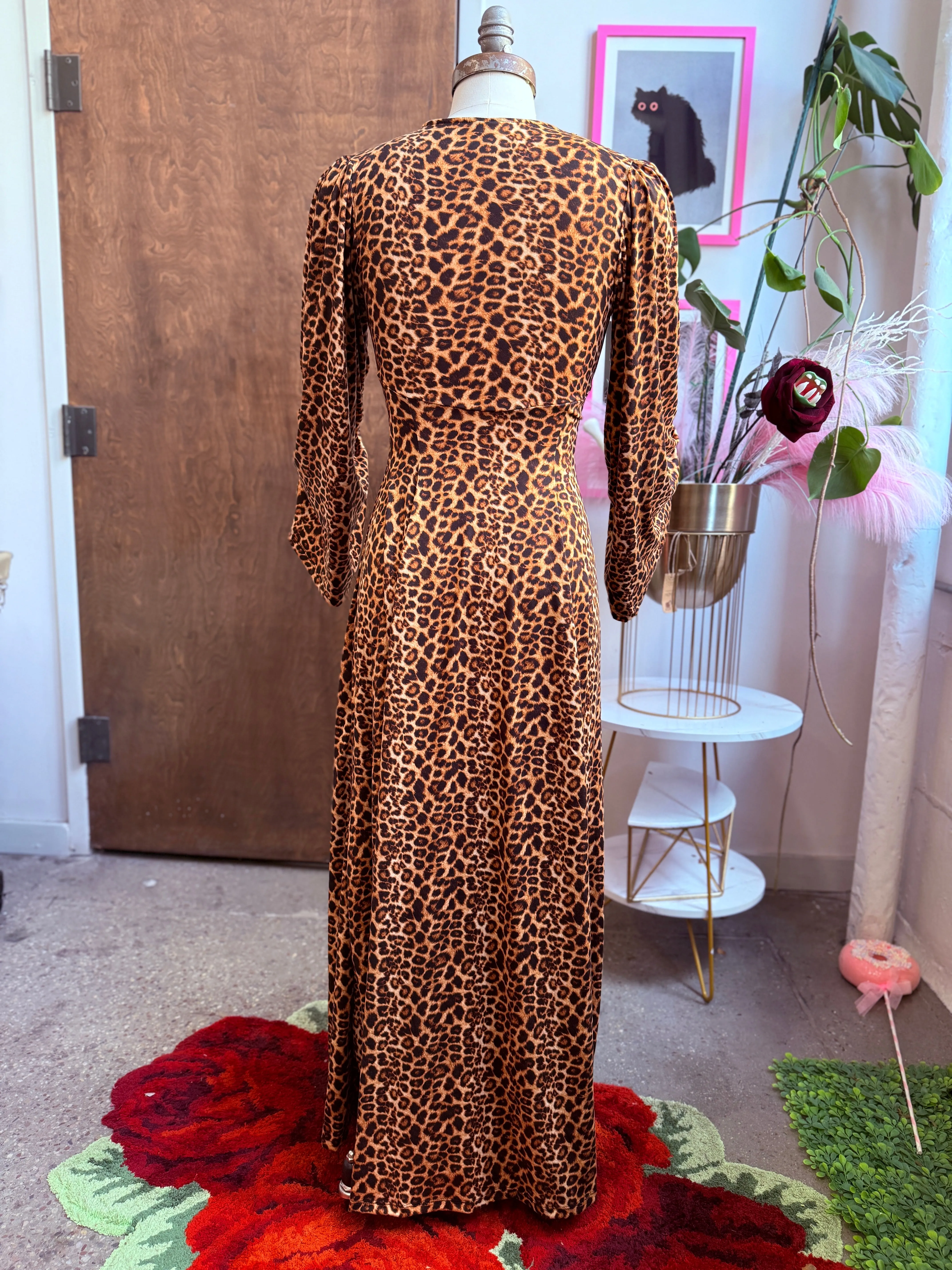 Raquel Maxi Dress with Bell Sleeves in Leopard Print Knit sold by Wax Poetic product image thumbnail 4