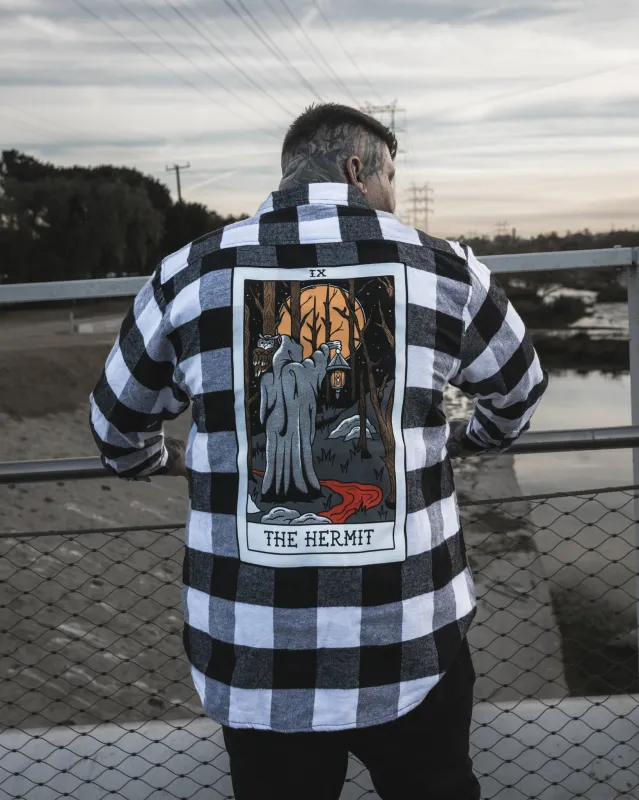 American Traditional Hermit Tarot Flannel by The Pretty Cult sold by Wax Poetic