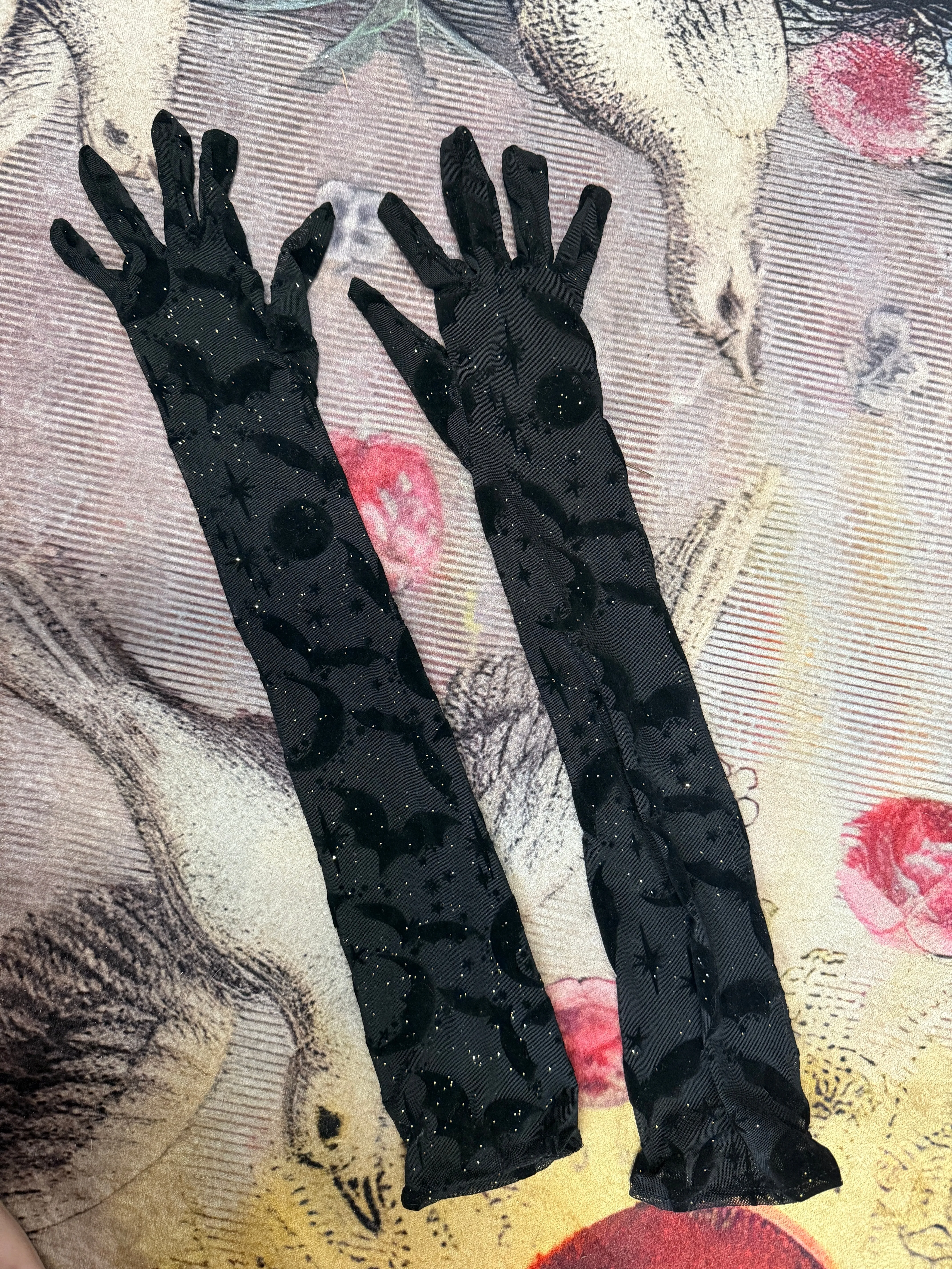 Queen of Halloween Flocked Mesh Gloves sold by Wax Poetic product image thumbnail 5