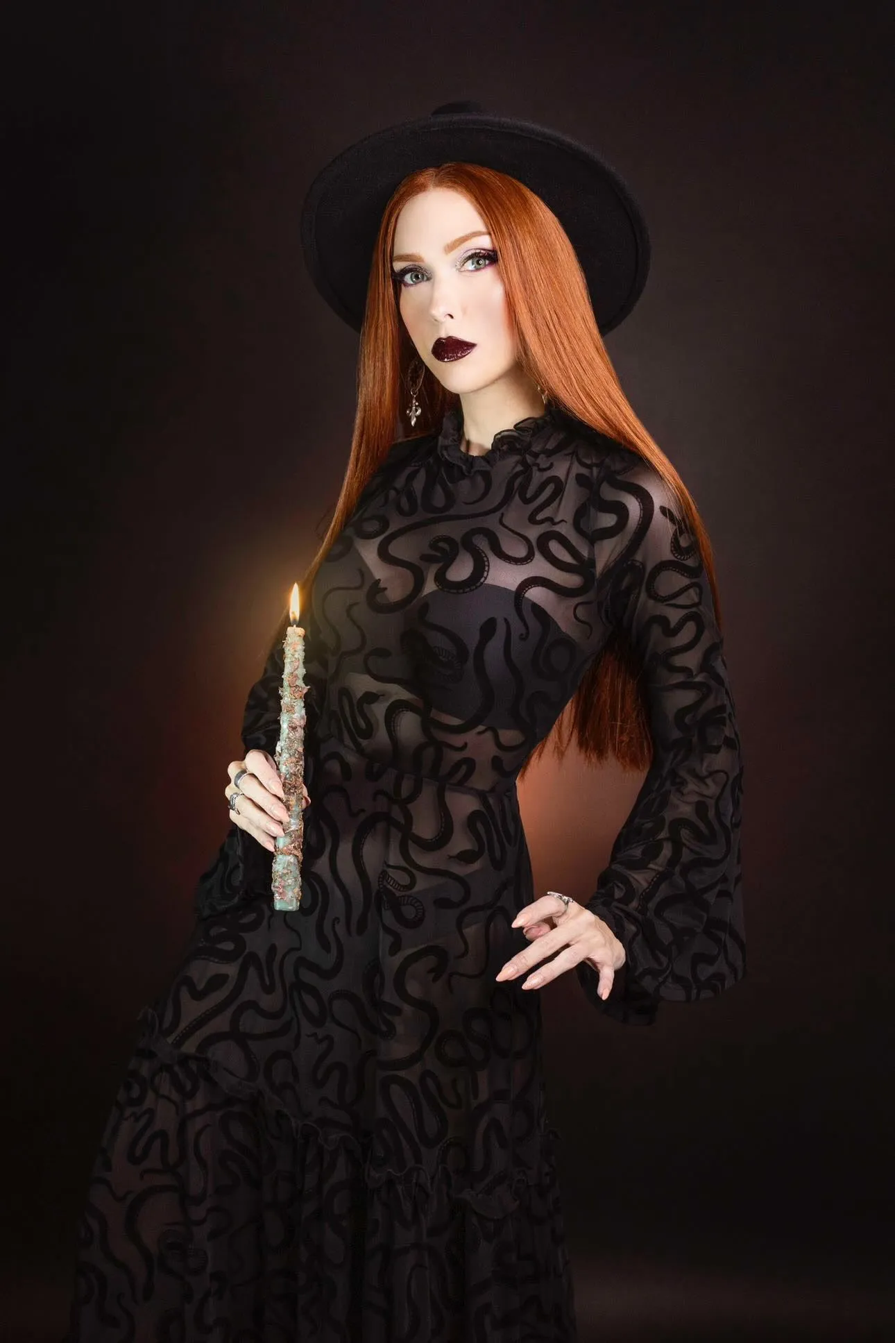 Sloane - Velvet Flocked Snake Maxi Dress with Bell Sleeves - by Witchwood Bags sold by Wax Poetic product image thumbnail 4