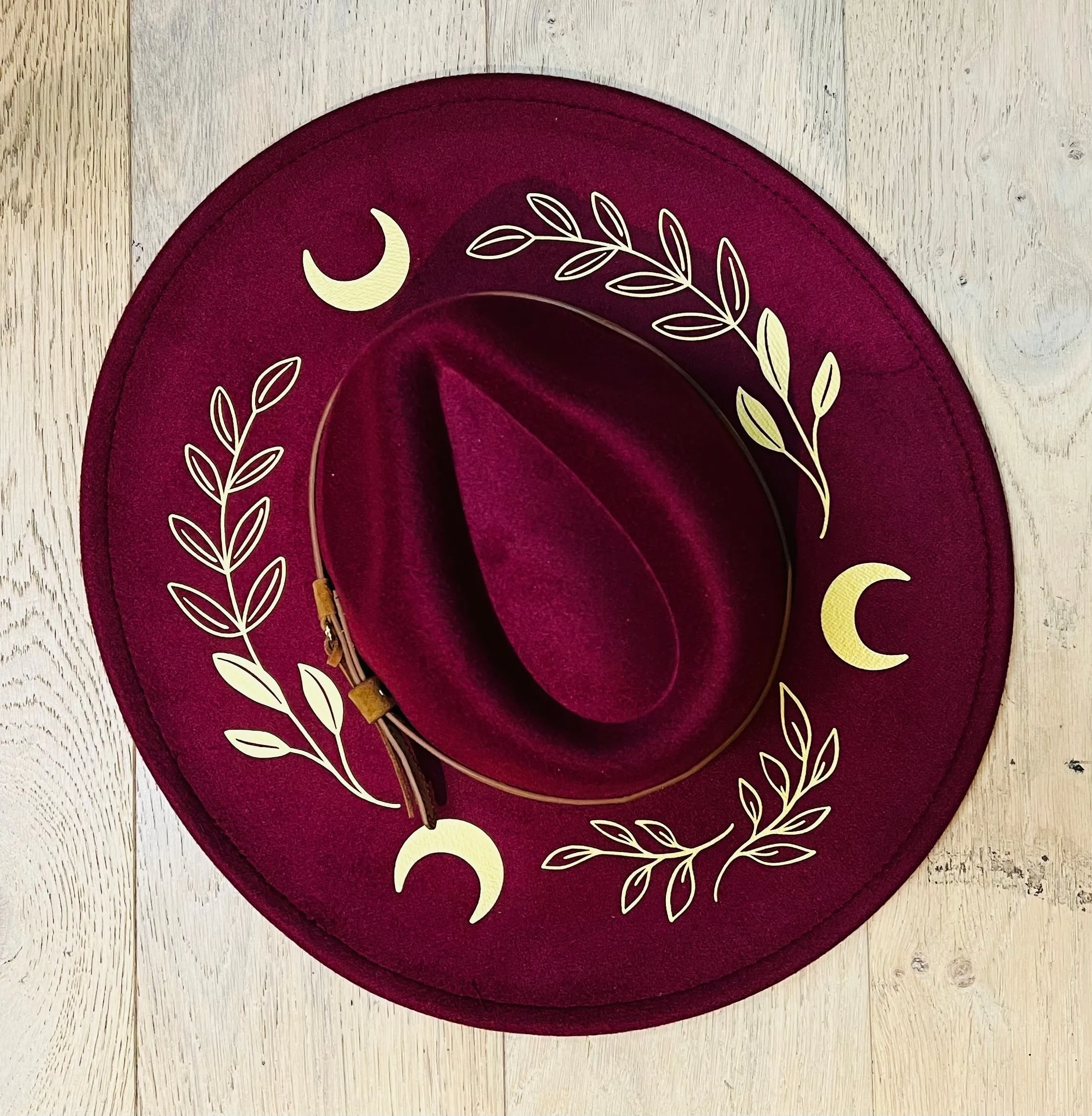 Vegan Felt Wide Brim Hat - XL Brim - Wine Red - Fern Moon by Witchwood Bags sold by Wax Poetic