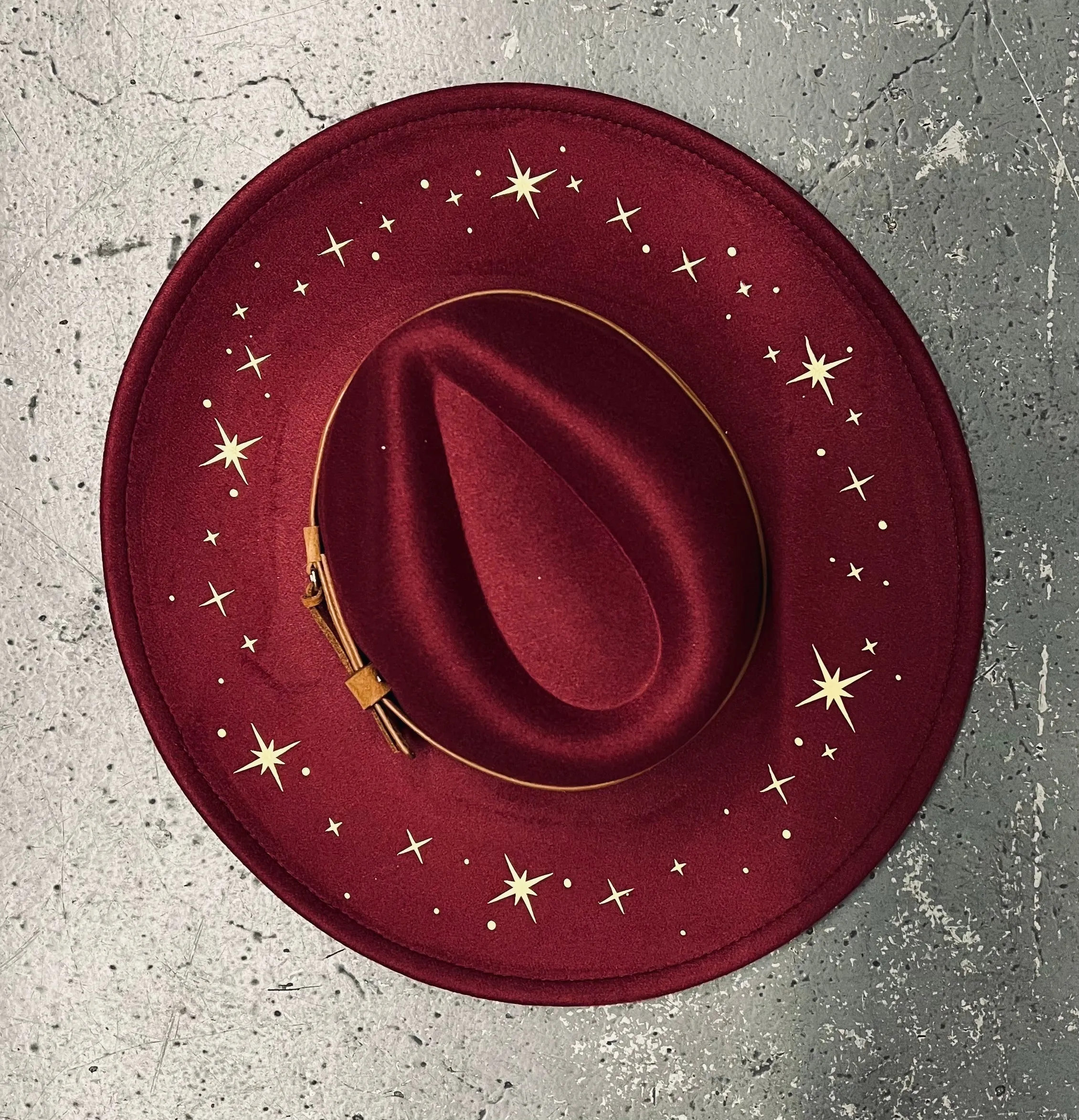 Vegan Felt Hat - XL Brim - Wine Red - Starry Night by Witchwood Bags sold by Wax Poetic