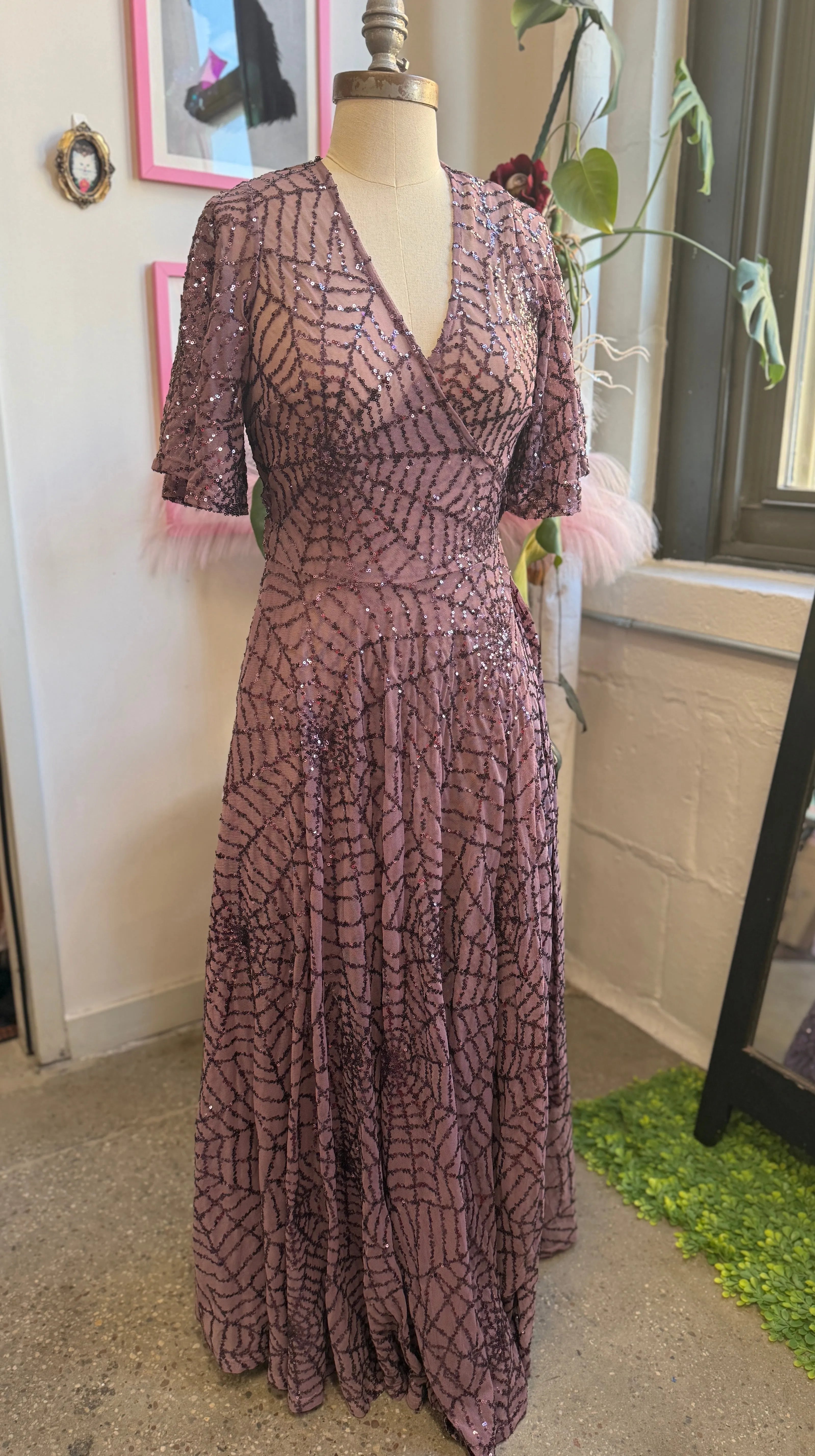 *PRE ORDER* Lydia Dress in Mauve Sequin Spiderwebs sold by Wax Poetic product image thumbnail 3