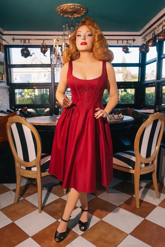 Gabriela Cross Swing Dress in Wine by Weasel Wear made by Wax Poetic