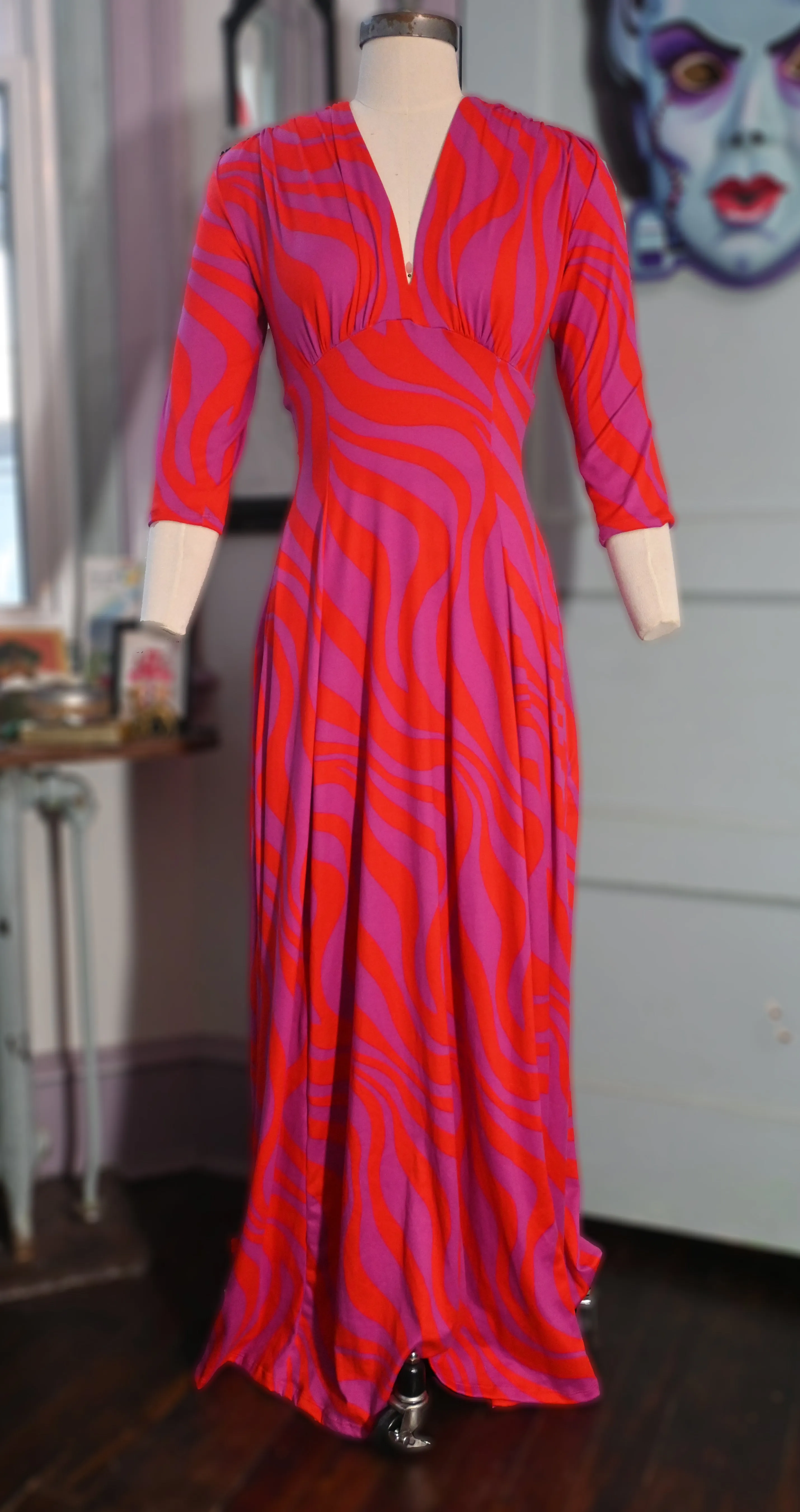 Raquel 3/4 Sleeve Paint Swirl Maxi dress sold by Wax Poetic product image thumbnail 4