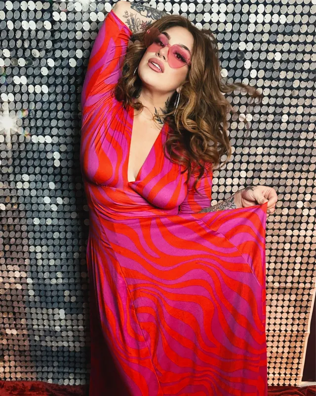 Raquel 3/4 Sleeve Paint Swirl Maxi dress sold by Wax Poetic