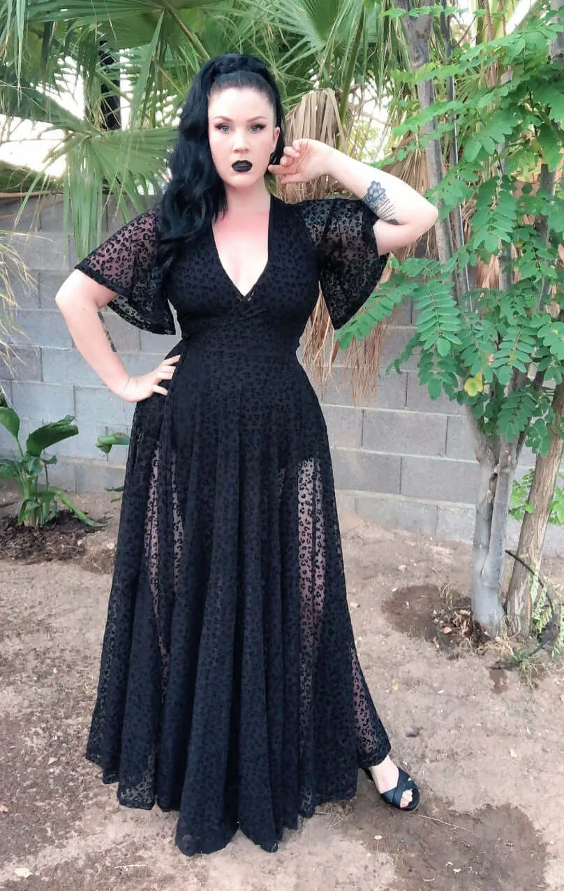 Black Leopard Flocked Mesh Lydia dress sold by Wax Poetic product image thumbnail 2