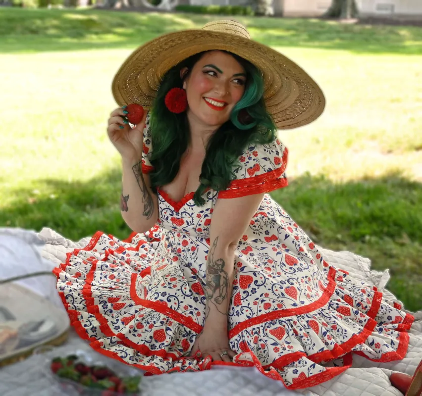 Adelaide Swing dress in Fragola Print sold by Wax Poetic