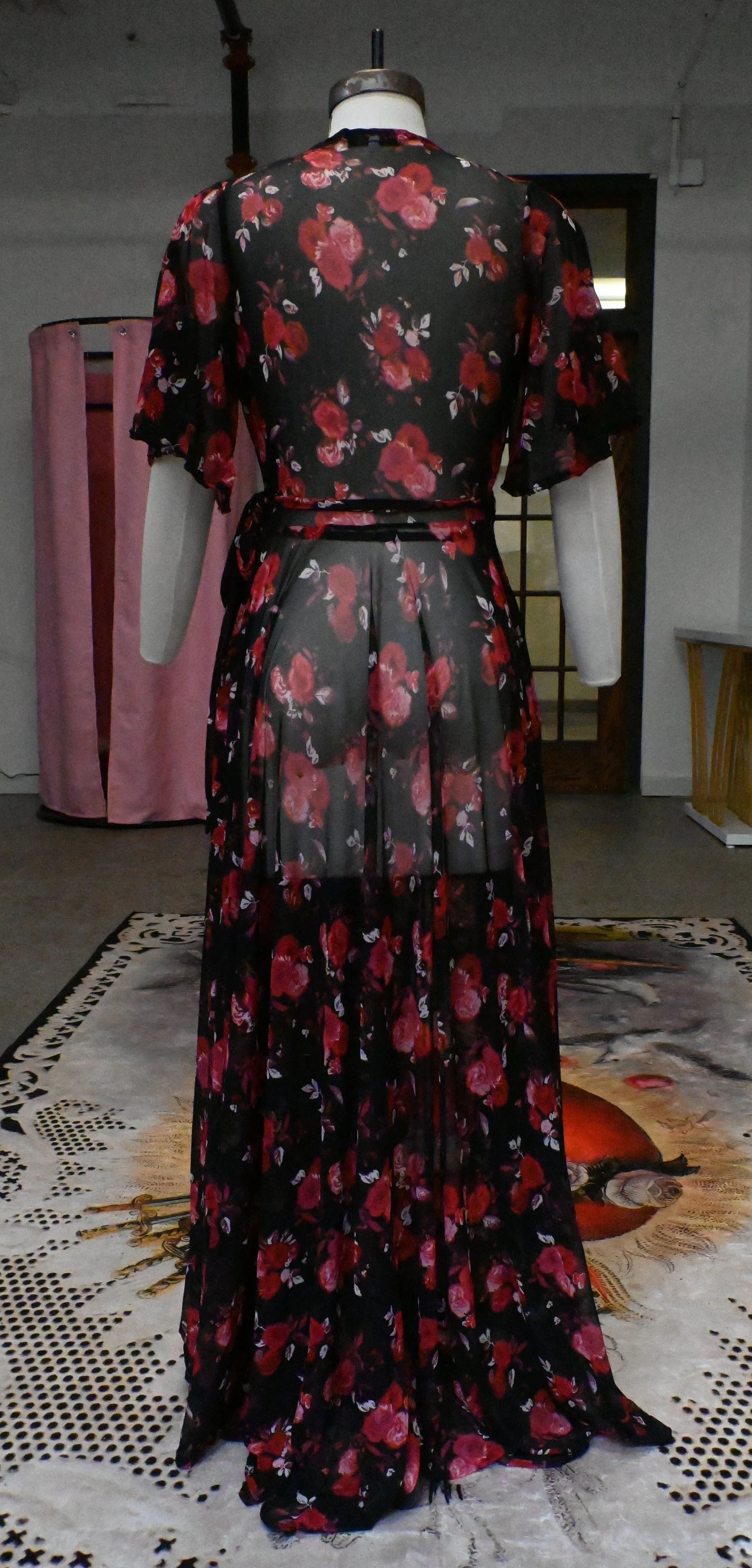 Lydia Wrap Dress in Rose Cluster Mesh sold by Wax Poetic product image thumbnail 5