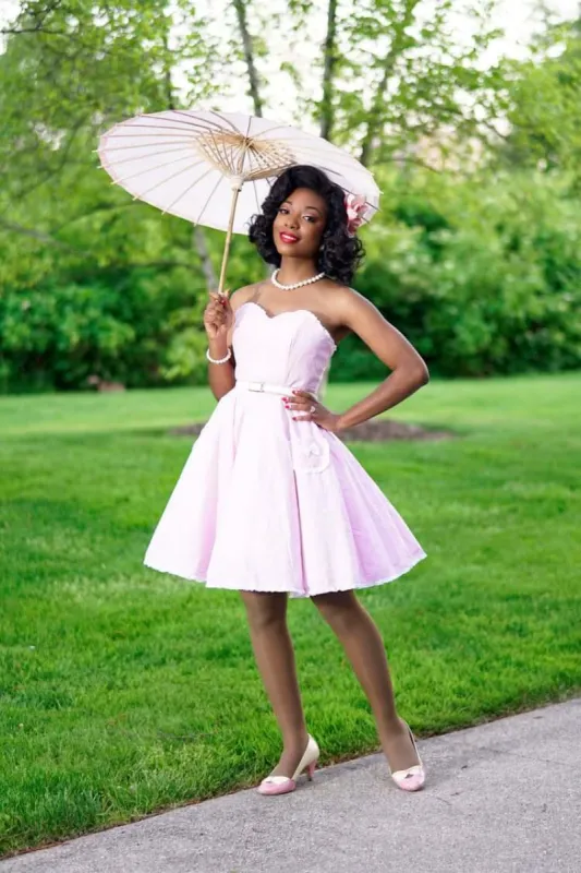 Pink Seersucker Sabrina dress sold by Wax Poetic