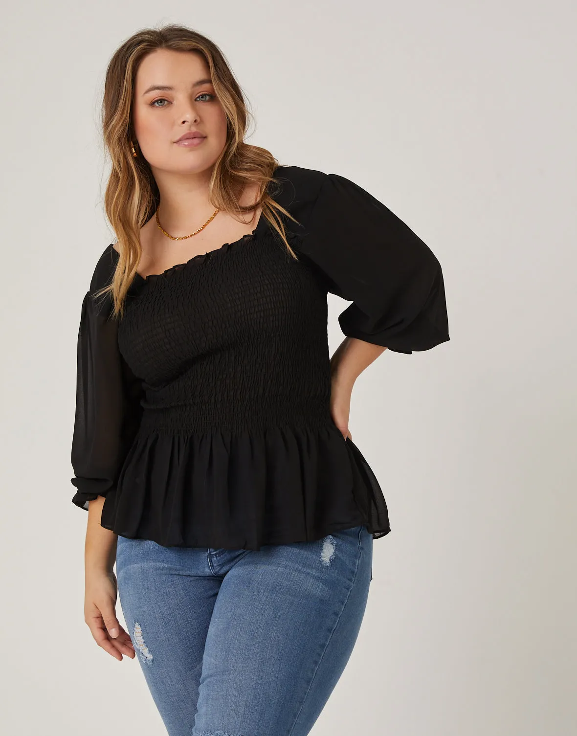 Plus Size Long Sleeve Smocked Top sold by 2020 Ave product image thumbnail 2