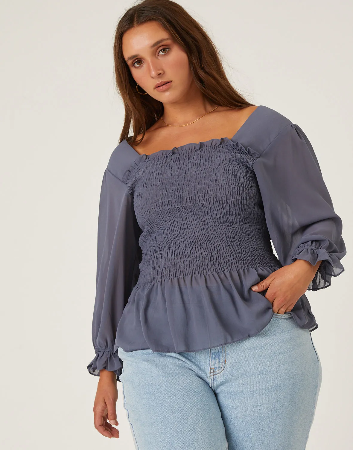 Plus Size Long Sleeve Smocked Top sold by 2020 Ave