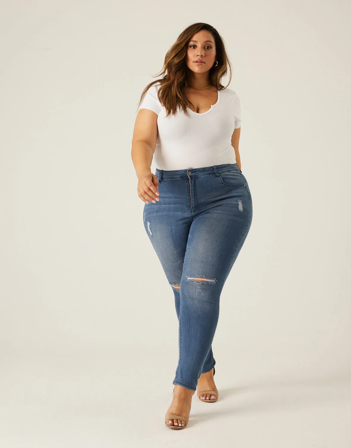 Plus Size Distressed Skinny Jeans sold by 2020 Ave