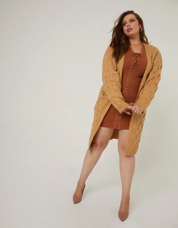 Plus Size Long Cable Knit Cardigan sold by 2020 Ave