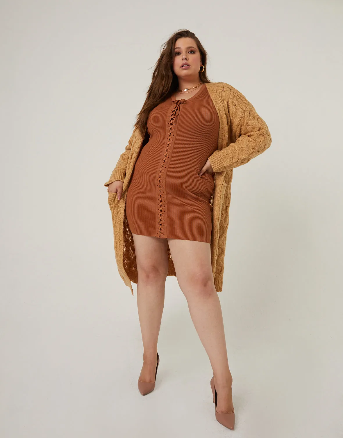 Plus Size Long Cable Knit Cardigan sold by 2020 Ave product image thumbnail 3