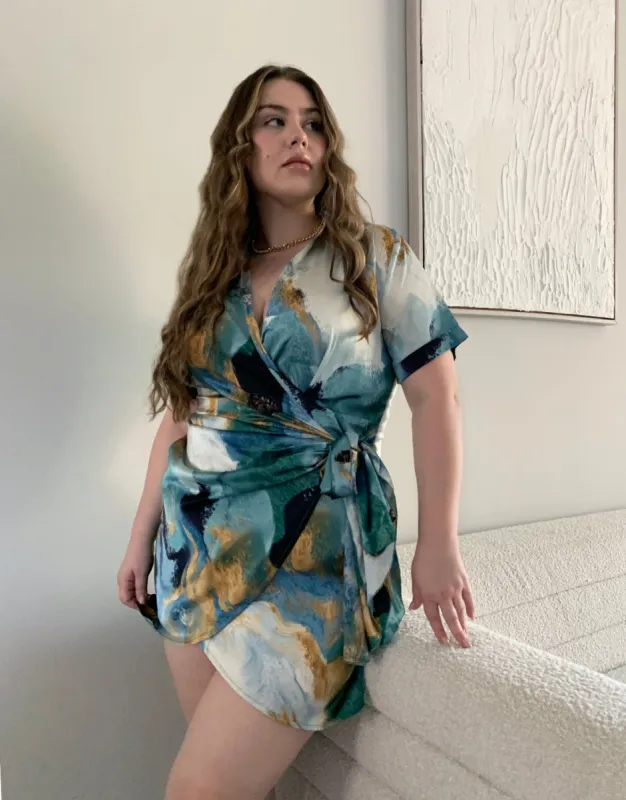 Plus Size Satin Marble Wrap Dress sold by 2020 Ave