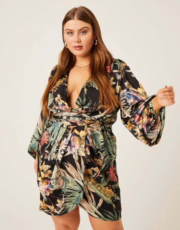 Plus Size Satin Floral Wrap Dress sold by 2020 Ave
