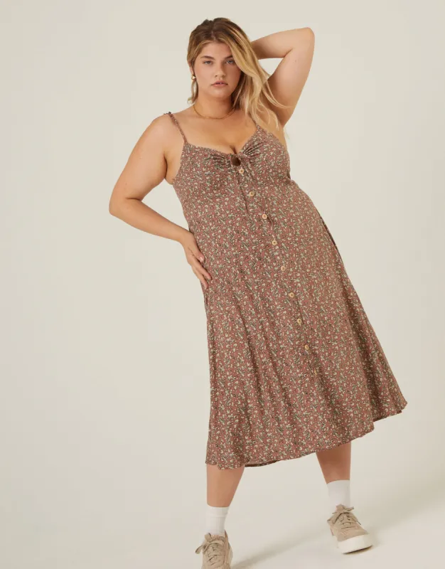 Plus Size Tie Strap Floral Button Dress sold by 2020 Ave