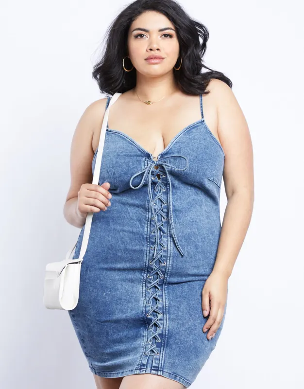 Plus Size Denim Dreams Lace Up Dress sold by 2020 Ave