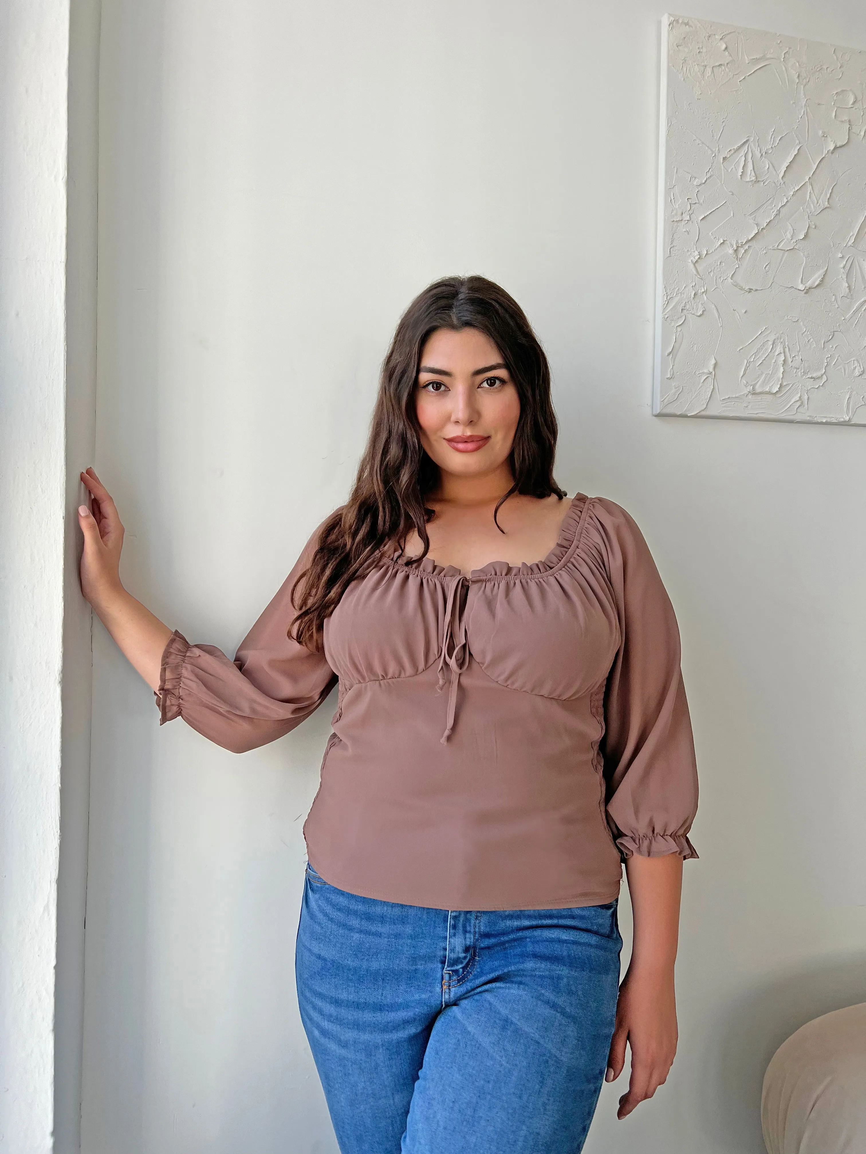Plus Size Smocked Back Long Sleeve Blouse sold by 2020 Ave product image thumbnail 2