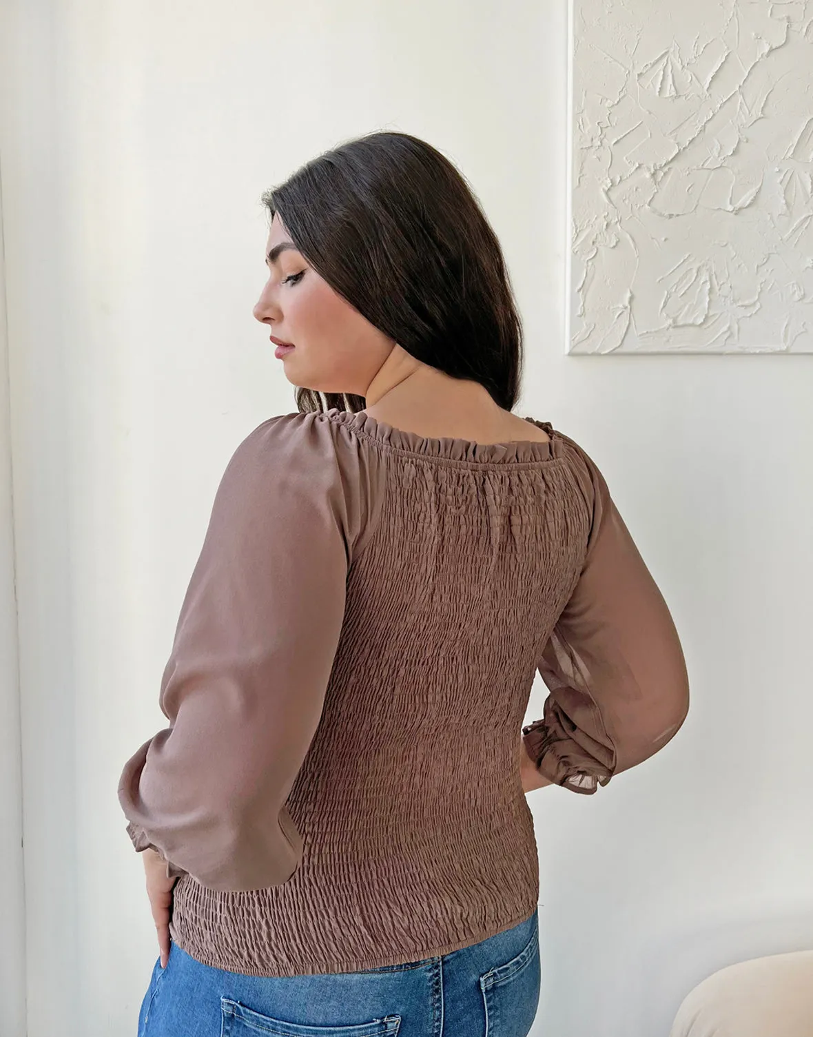 Plus Size Smocked Back Long Sleeve Blouse sold by 2020 Ave product image thumbnail 4