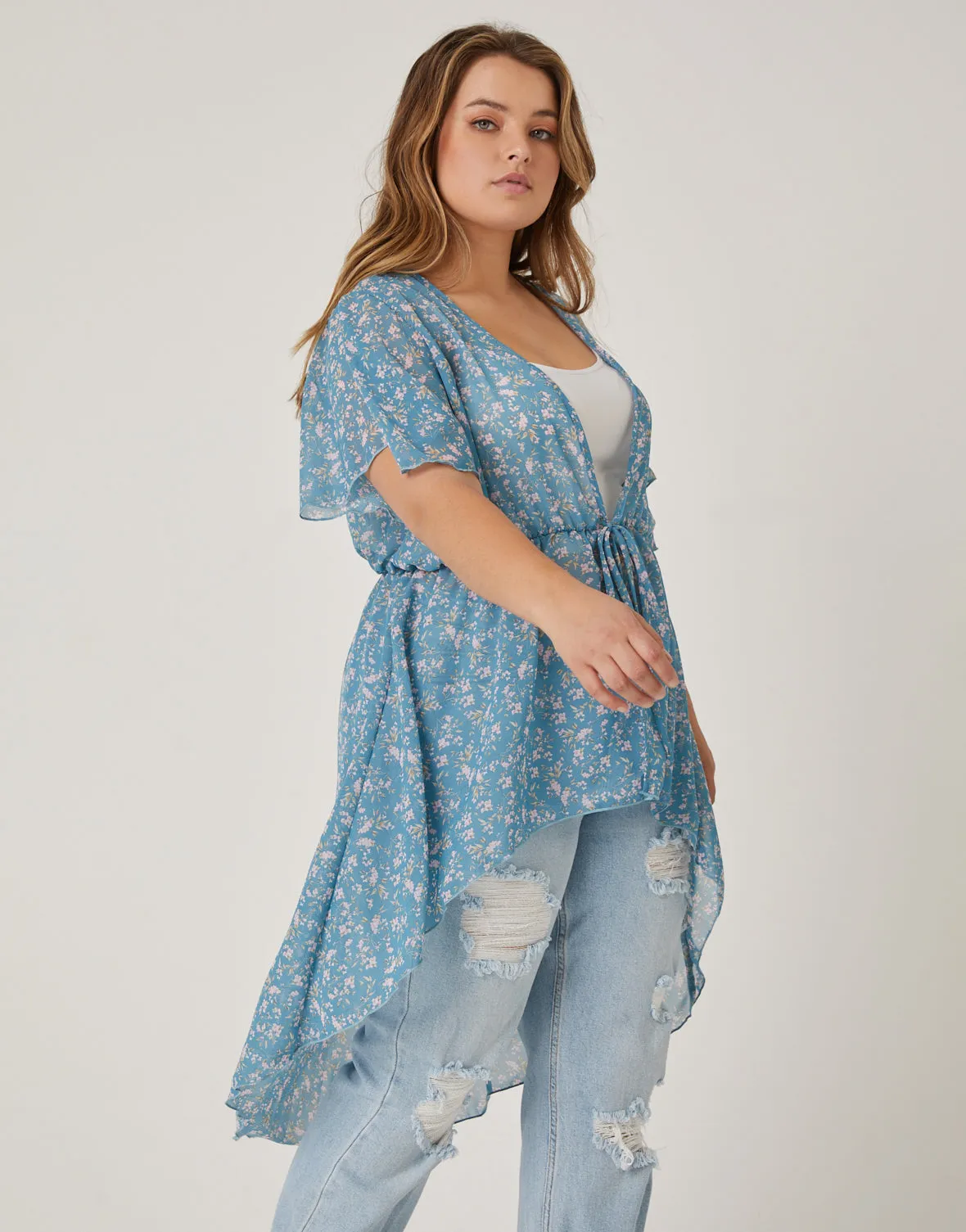 Plus Size Sheer Floral Tie Front Top sold by 2020 Ave product image thumbnail 4