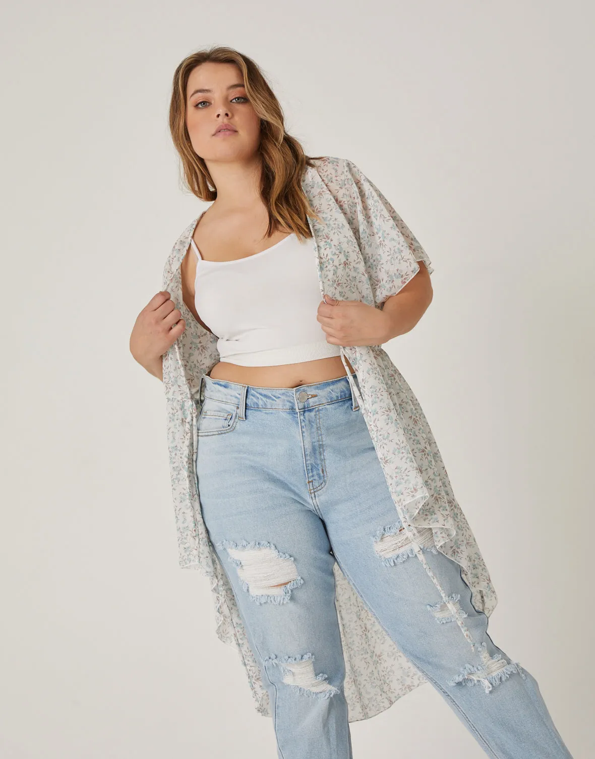 Plus Size Sheer Floral Tie Front Top sold by 2020 Ave product image thumbnail 5