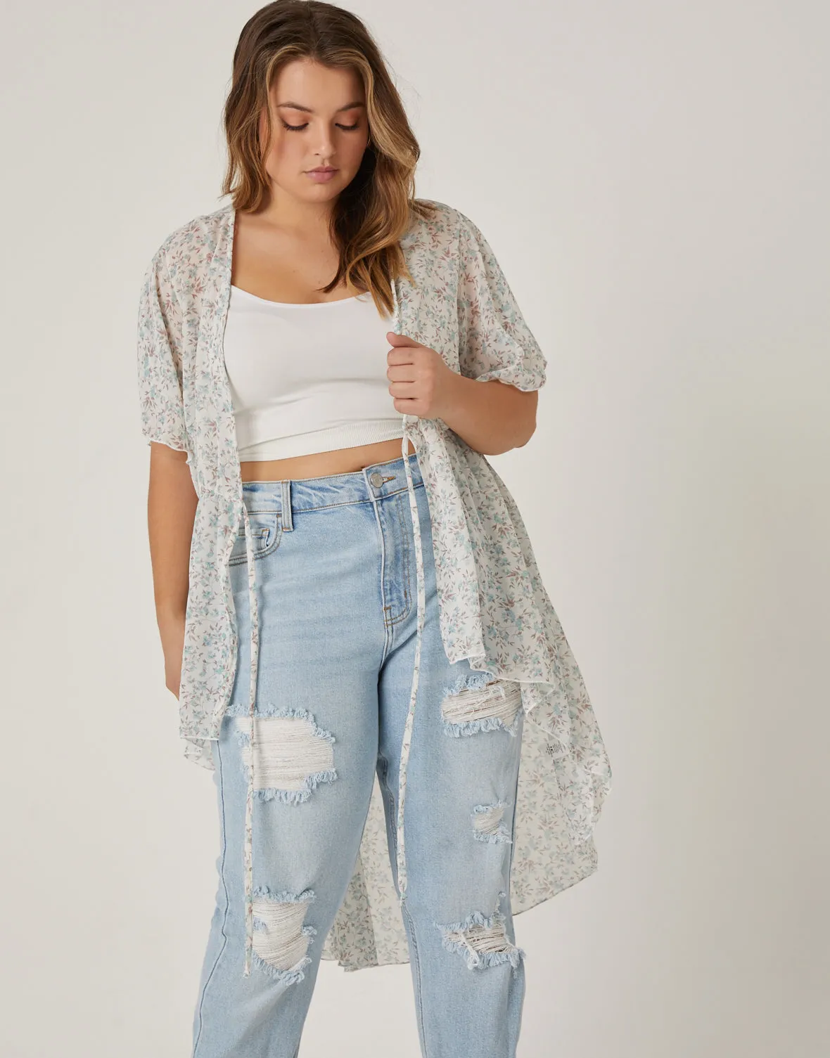 Plus Size Sheer Floral Tie Front Top sold by 2020 Ave product image thumbnail 3