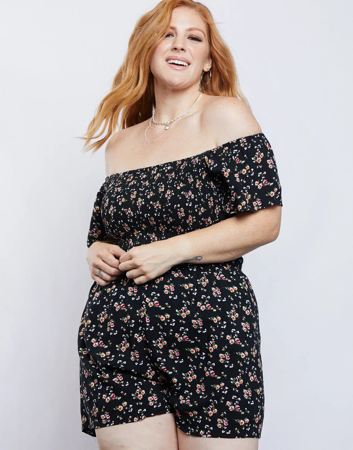 Plus Size Laced Up Floral Romper sold by 2020 Ave product image thumbnail 2